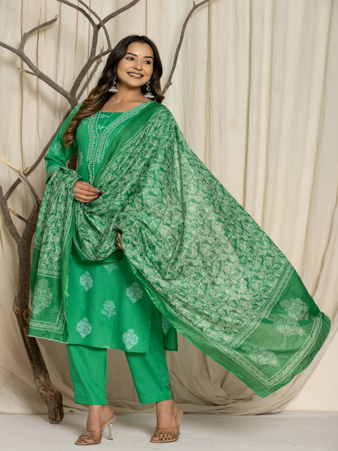 Floral Print Rayon Straight Kurta Set with Trousers & Dupatta - Image 6