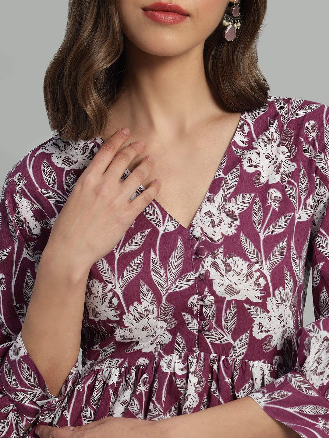 Cotton Printed V-Neck Top - Image 3
