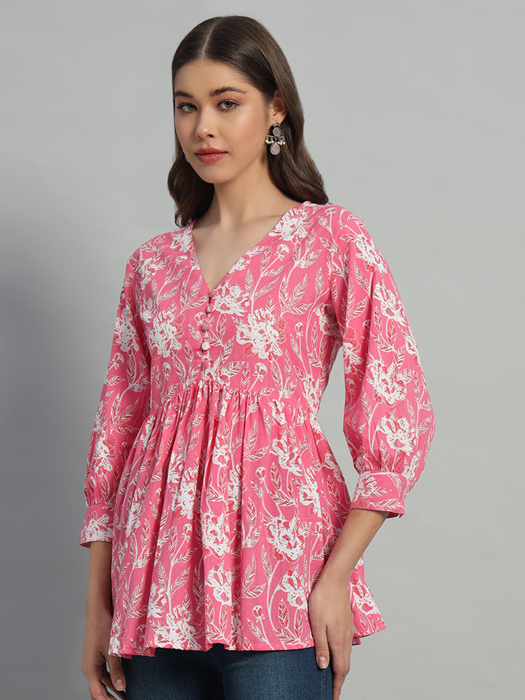 Cotton Printed V-Neck Top - Image 2