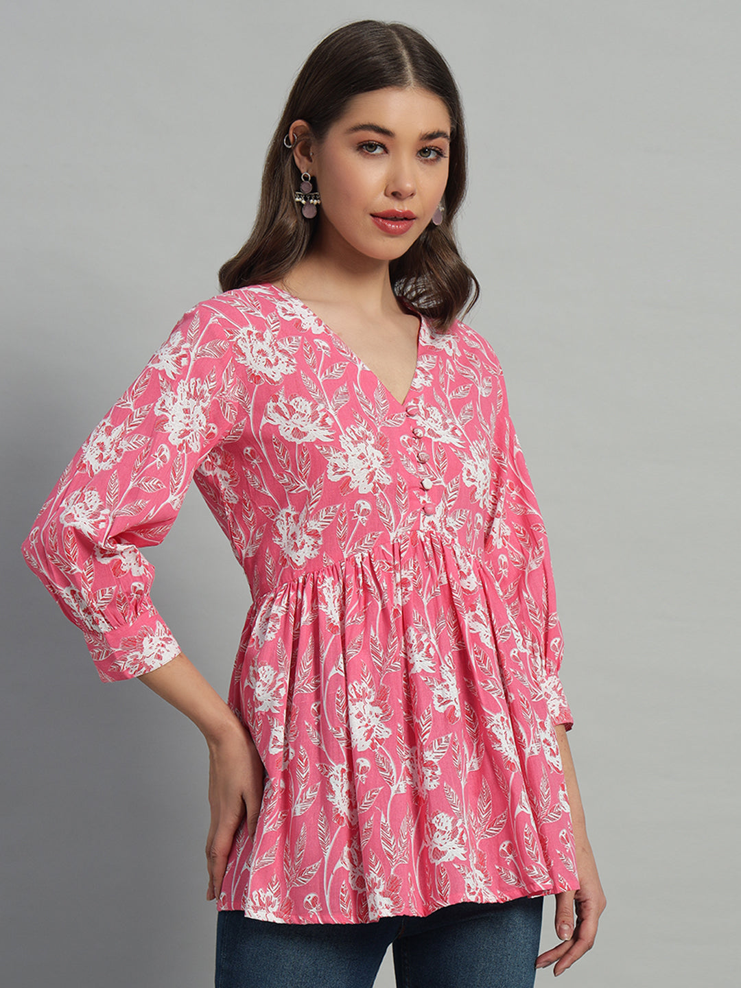 Cotton Printed V-Neck Top - Image 3