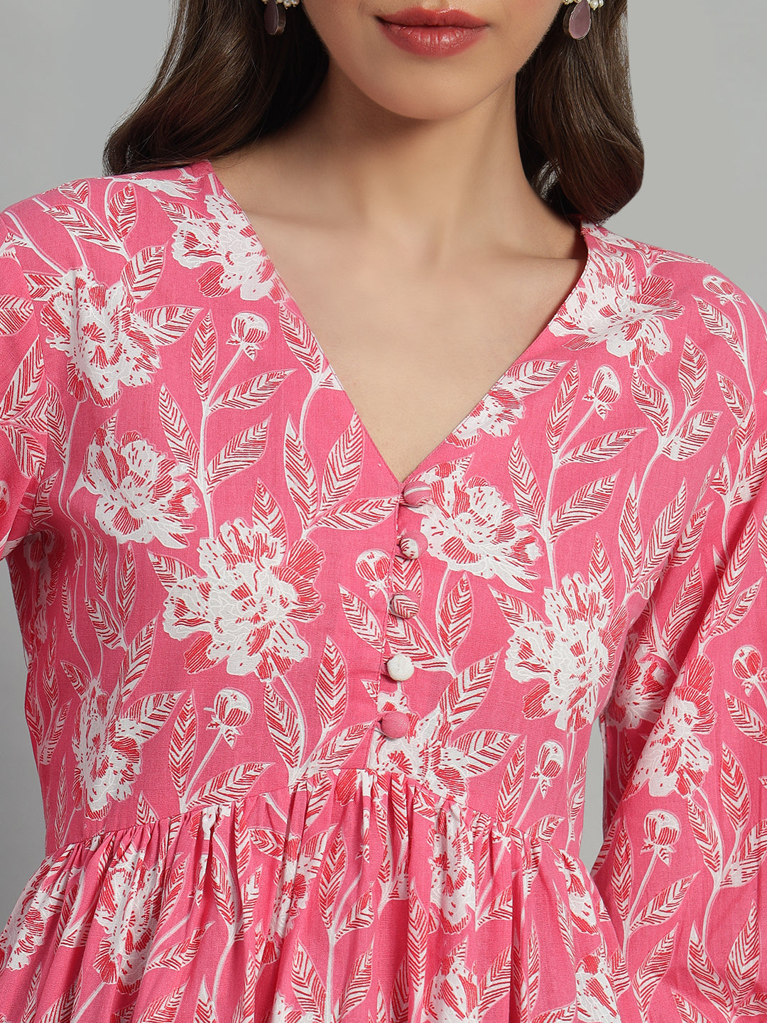 Cotton Printed V-Neck Top - Image 4