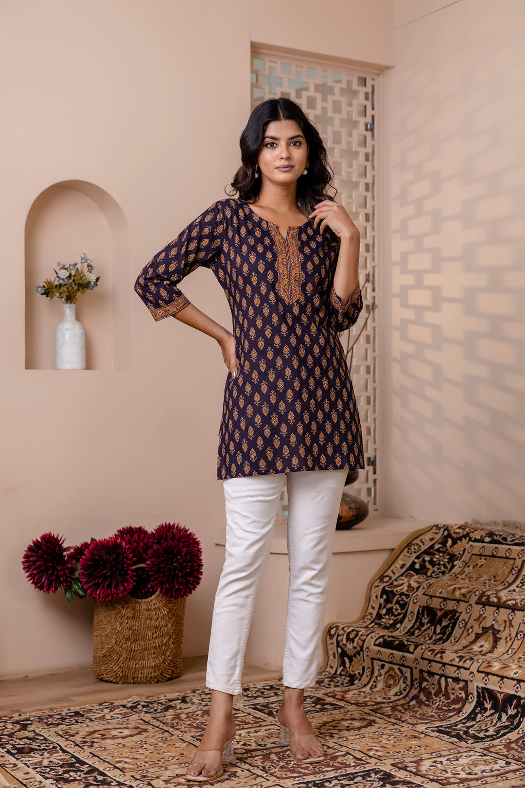 Navy Blue Printed Straight Tunic