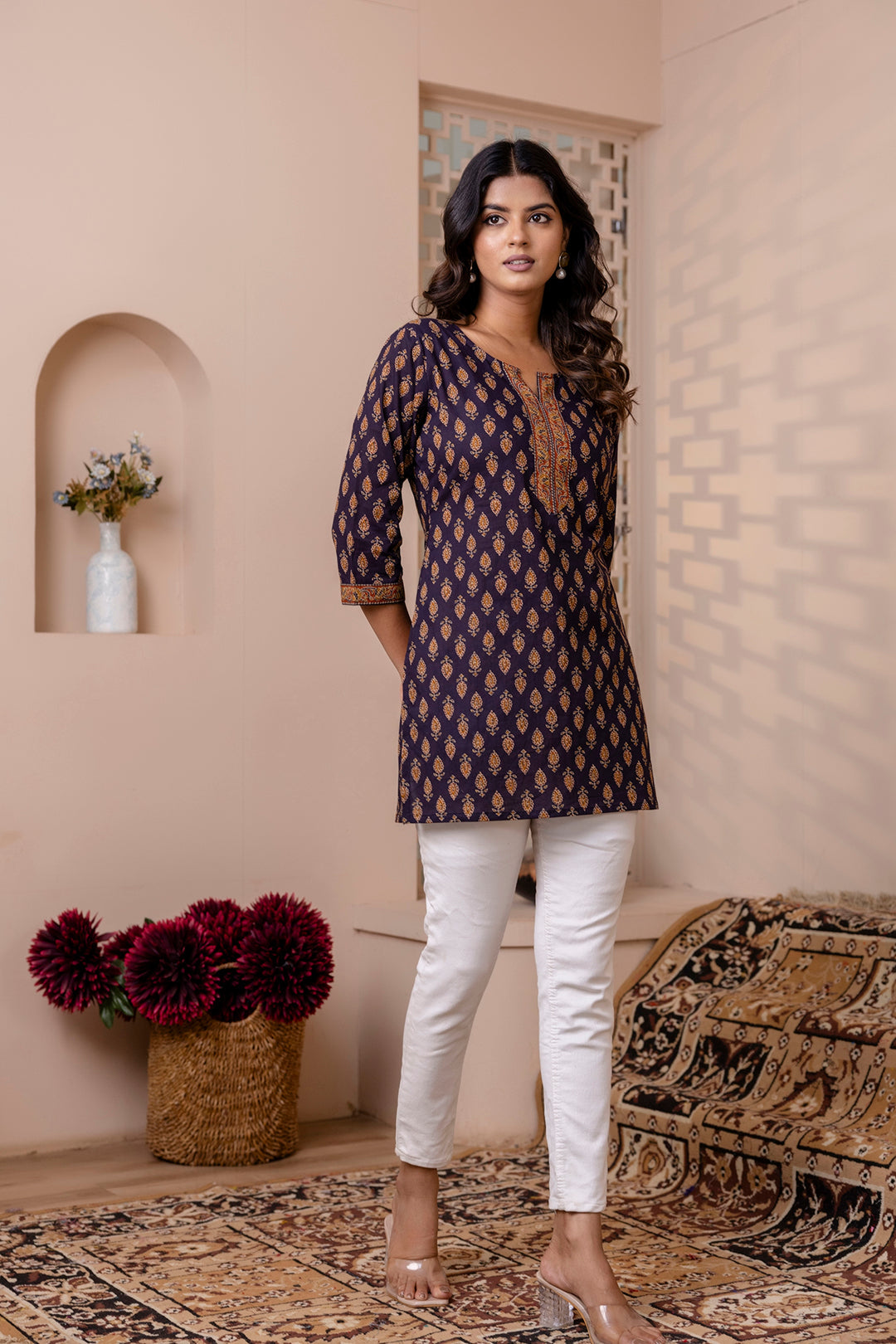 Navy Blue Printed Straight Tunic - Image 4