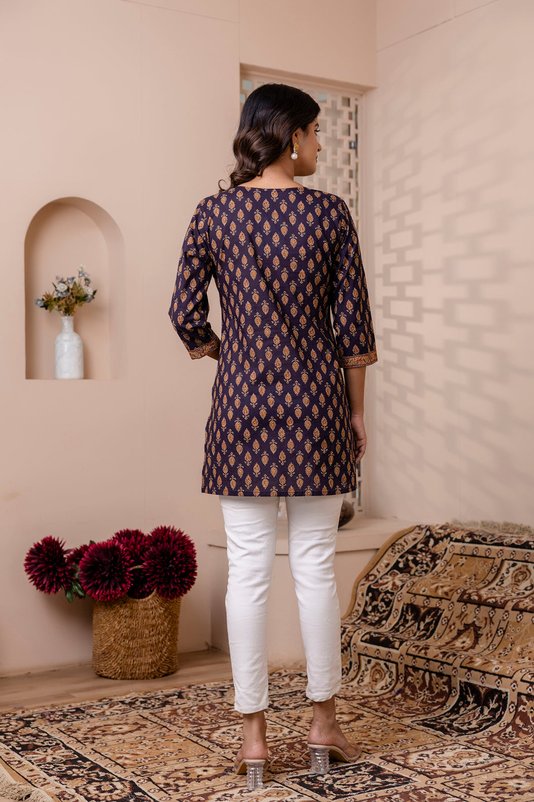 Navy Blue Printed Straight Tunic - Image 5