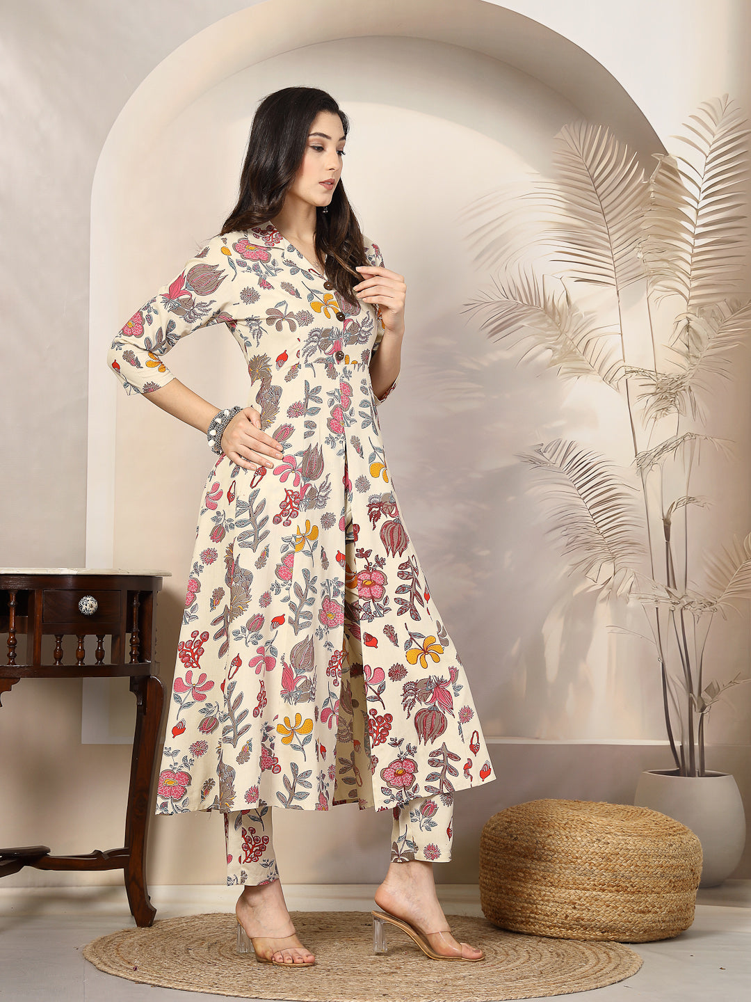 Floral Printed Rayon A-Line Kurta Pant Set - Image 3
