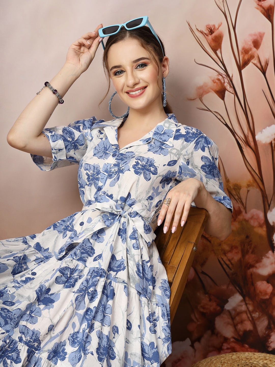 Floral Printed Cotton Flared Dress - Image 3