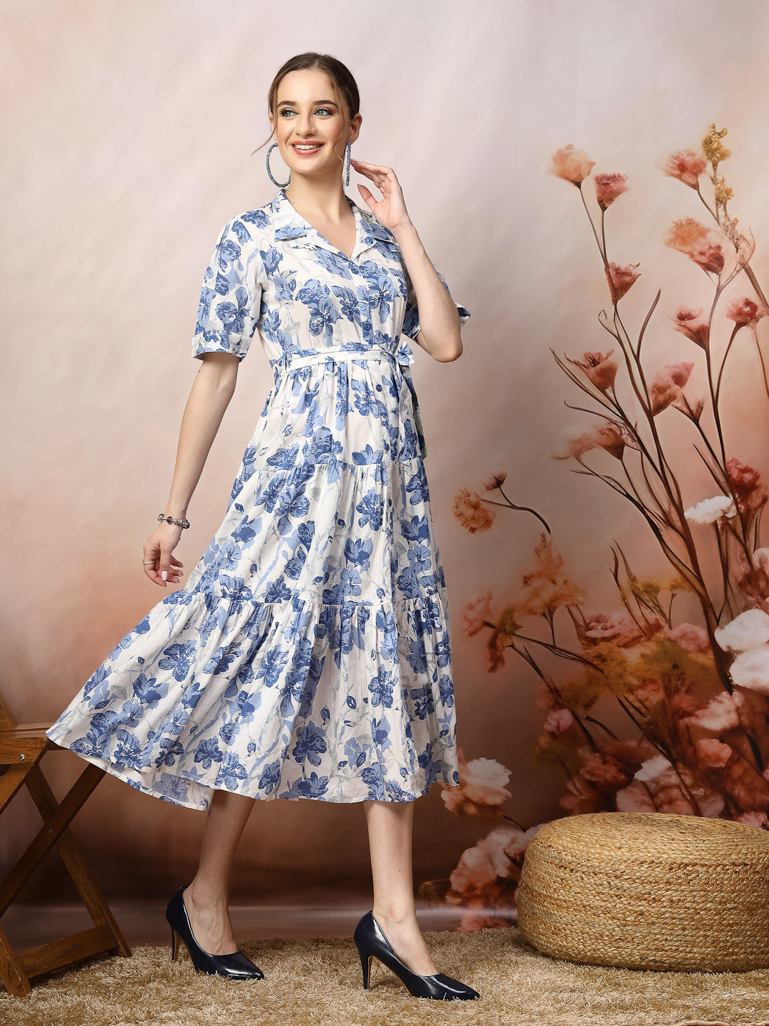 Floral Printed Cotton Flared Dress - Image 4