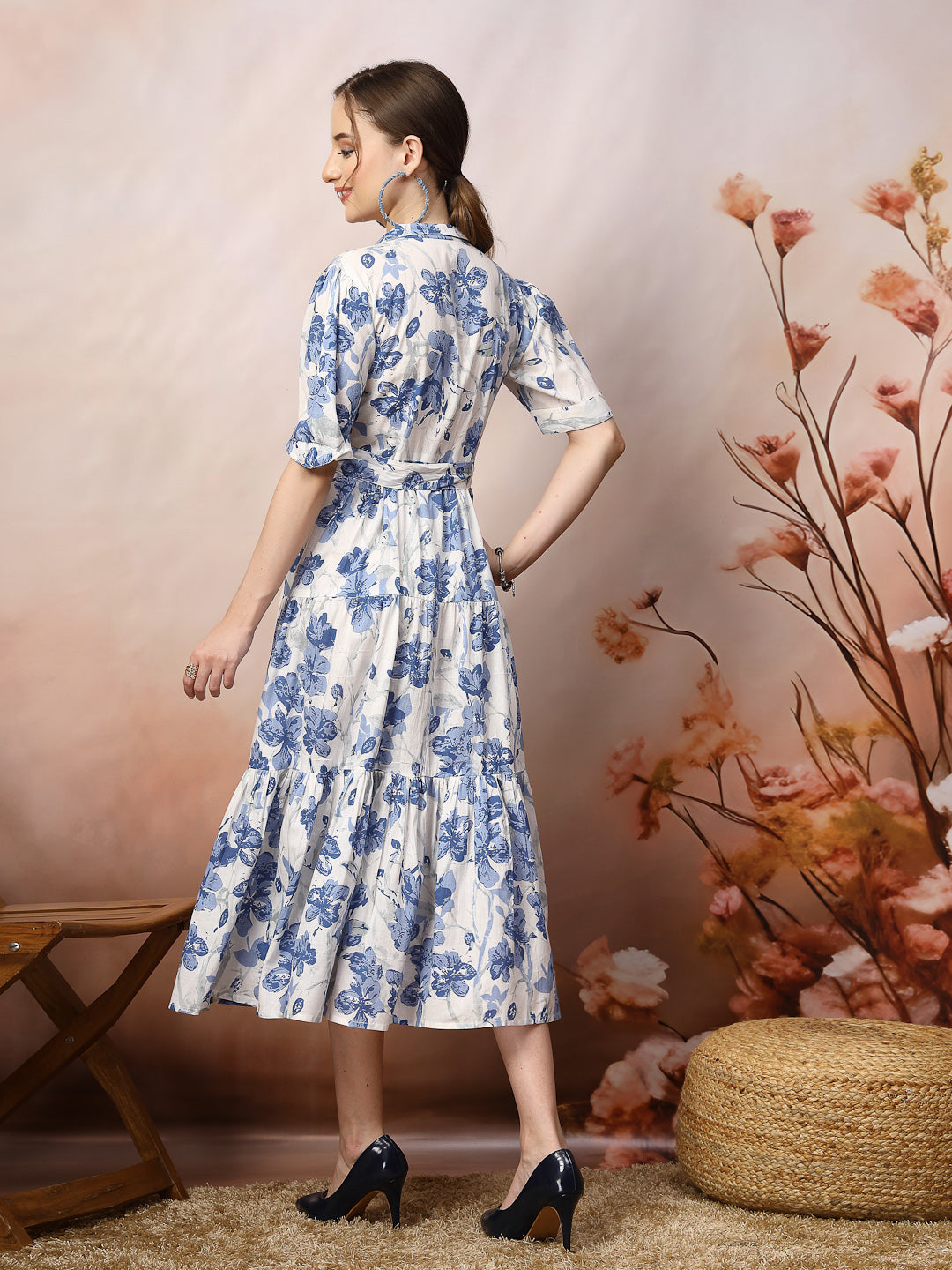 Floral Printed Cotton Flared Dress - Image 2