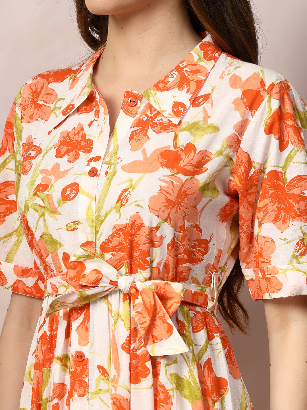 Floral Printed Cotton Flared Dress - Image 2