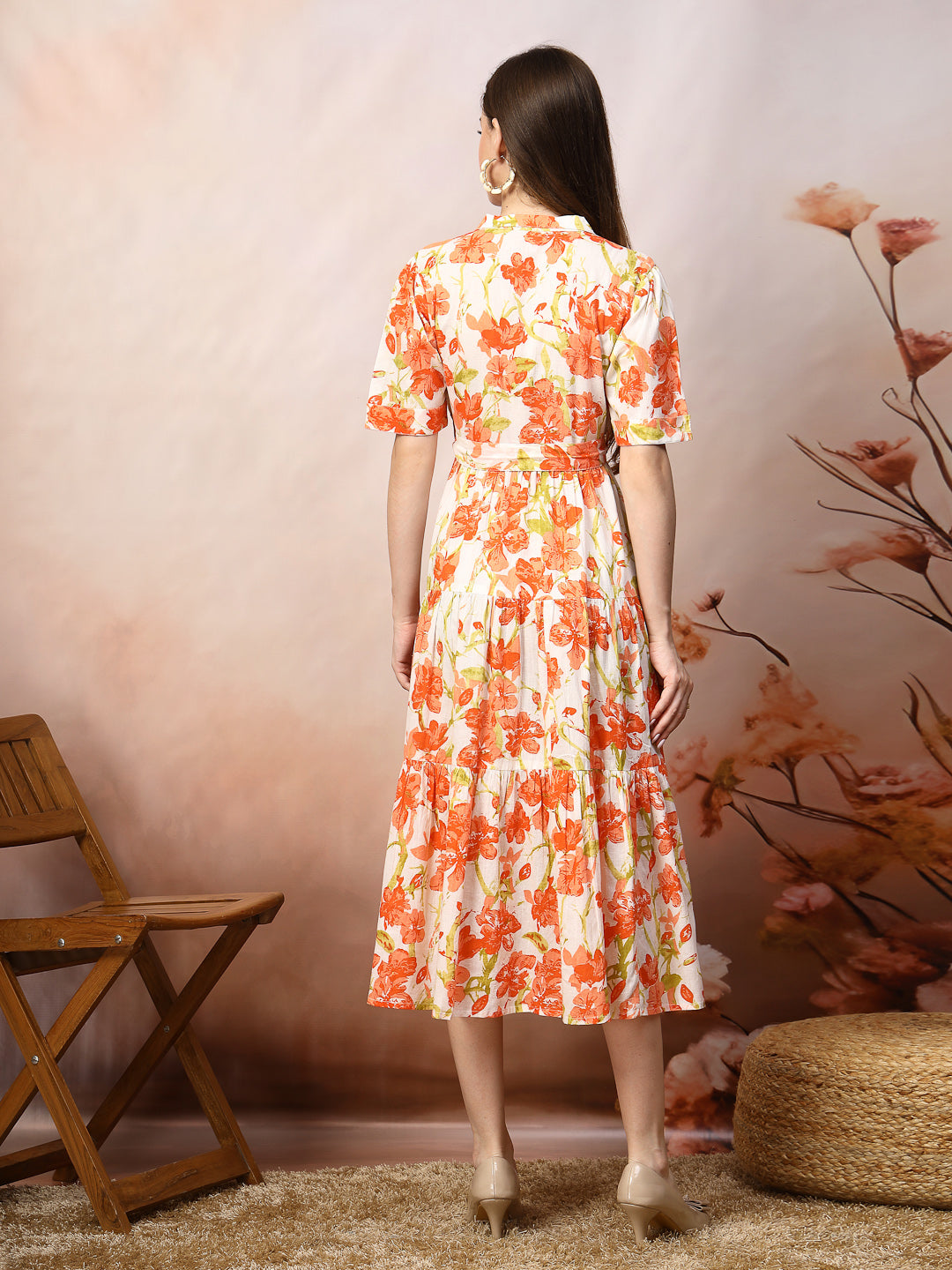 Floral Printed Cotton Flared Dress - Image 4