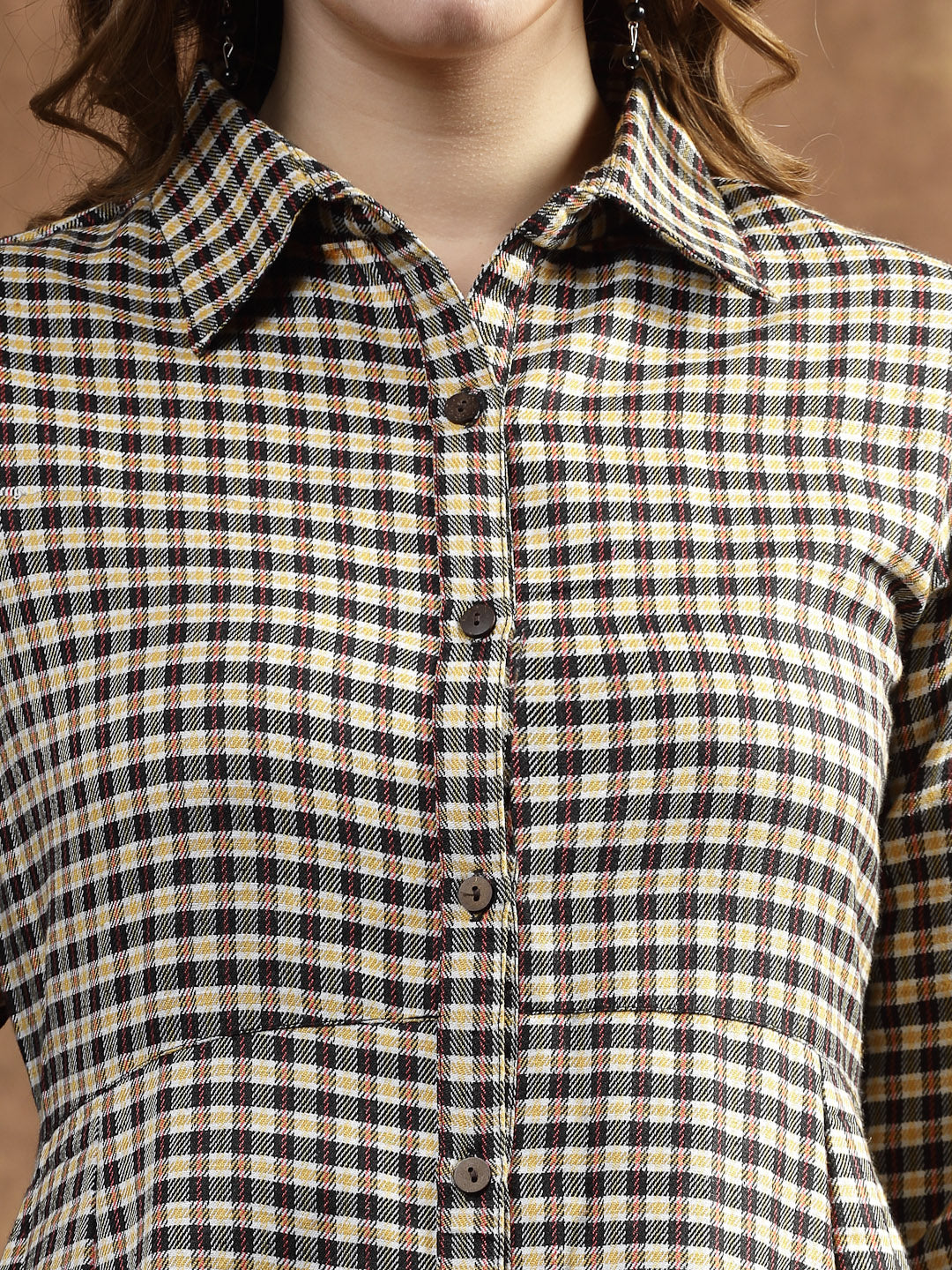 Semi Woolen Checked Wool Blend A-Line Dress - Image 5