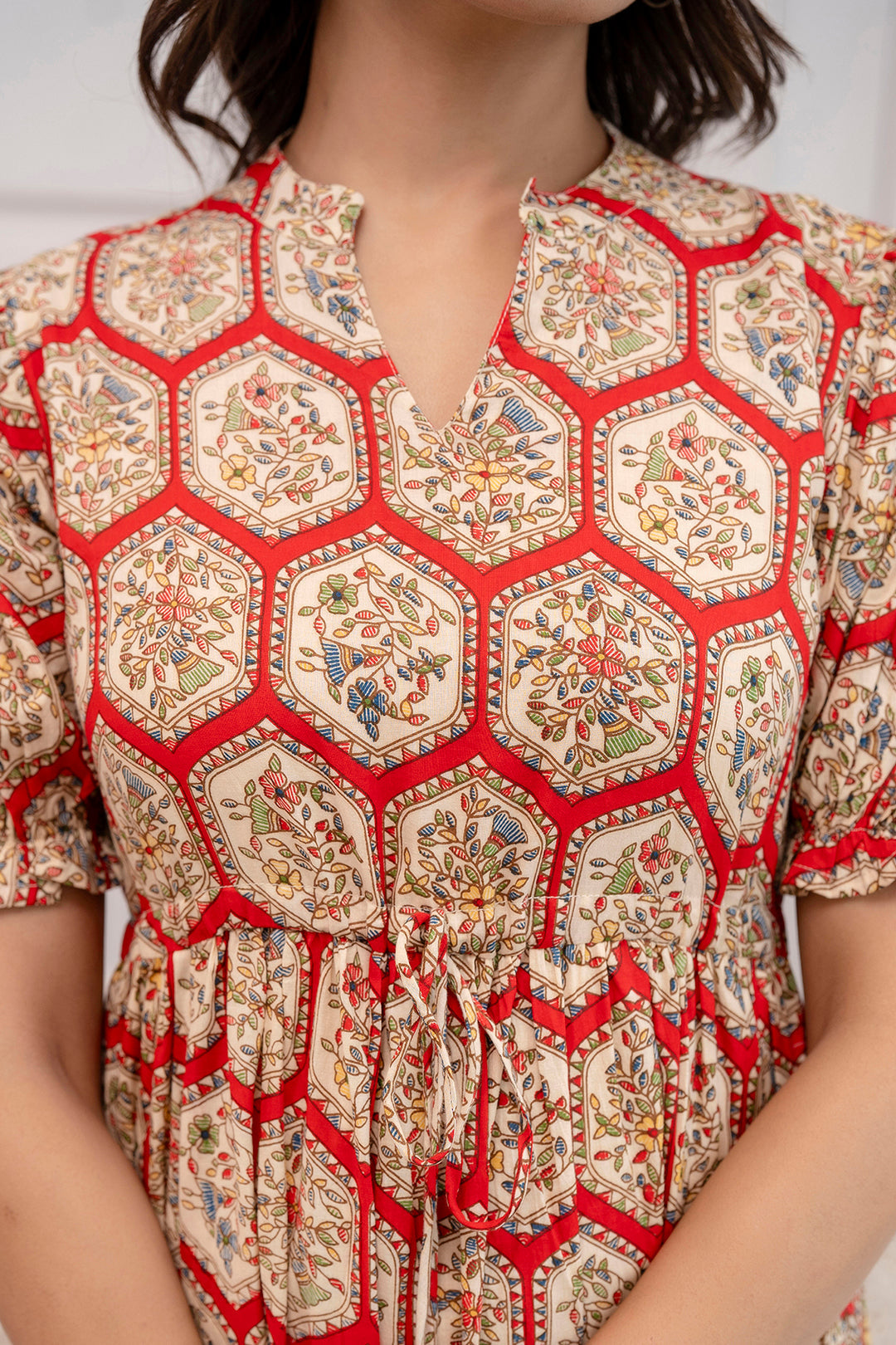 Red Printed Flared Dress - Image 3