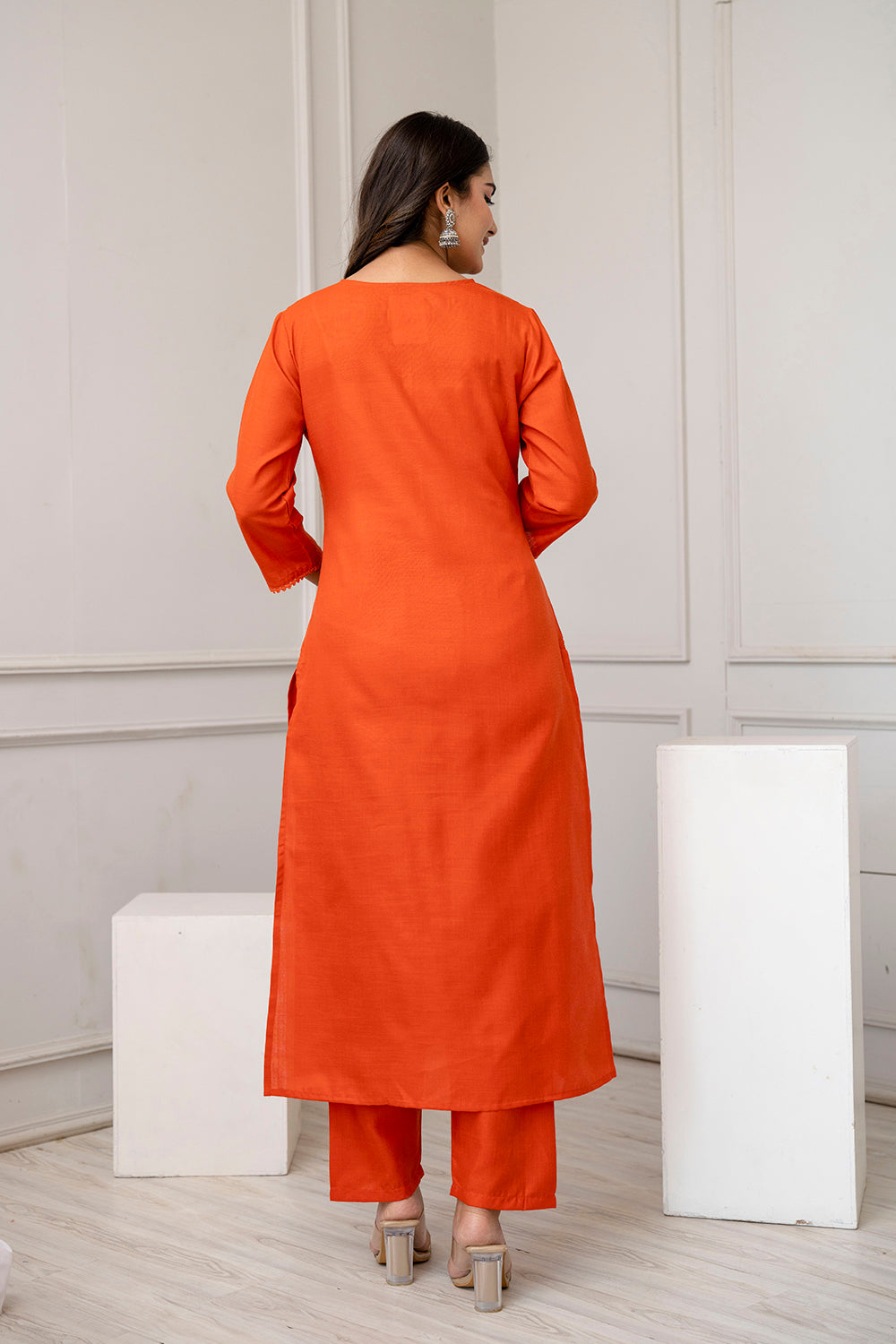 Orange Straight Kurta Set With Printed Dupatta - Image 5