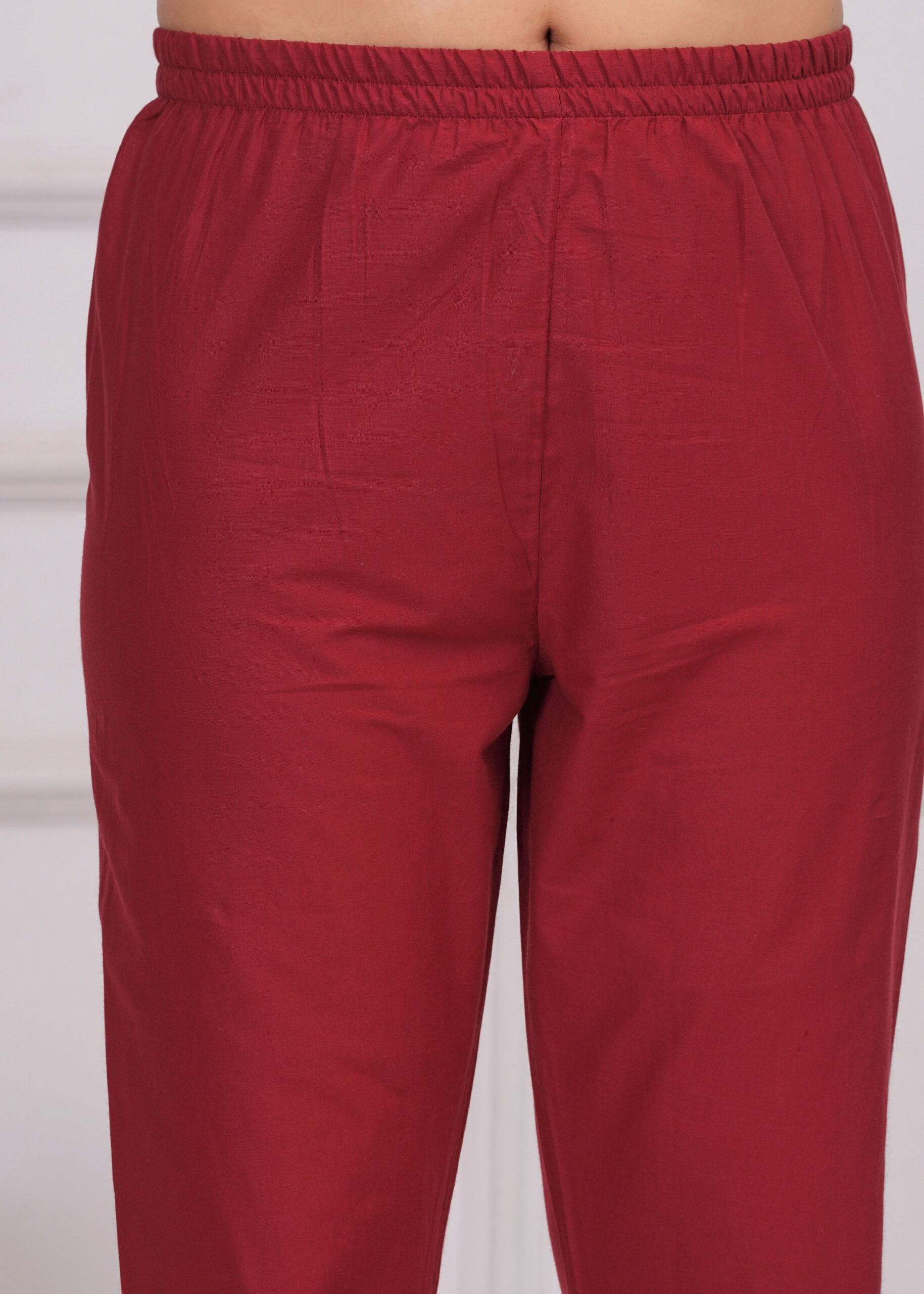 Maroon Solid Palazzo with Lace Detailing - Image 4