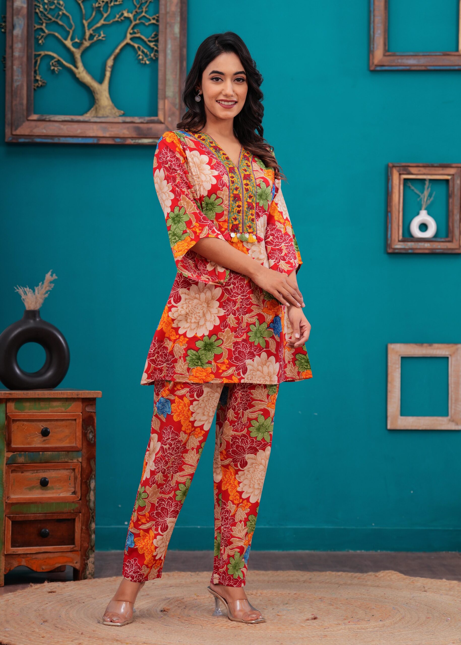 Red Floral Printed Co-Ord set - Image 3
