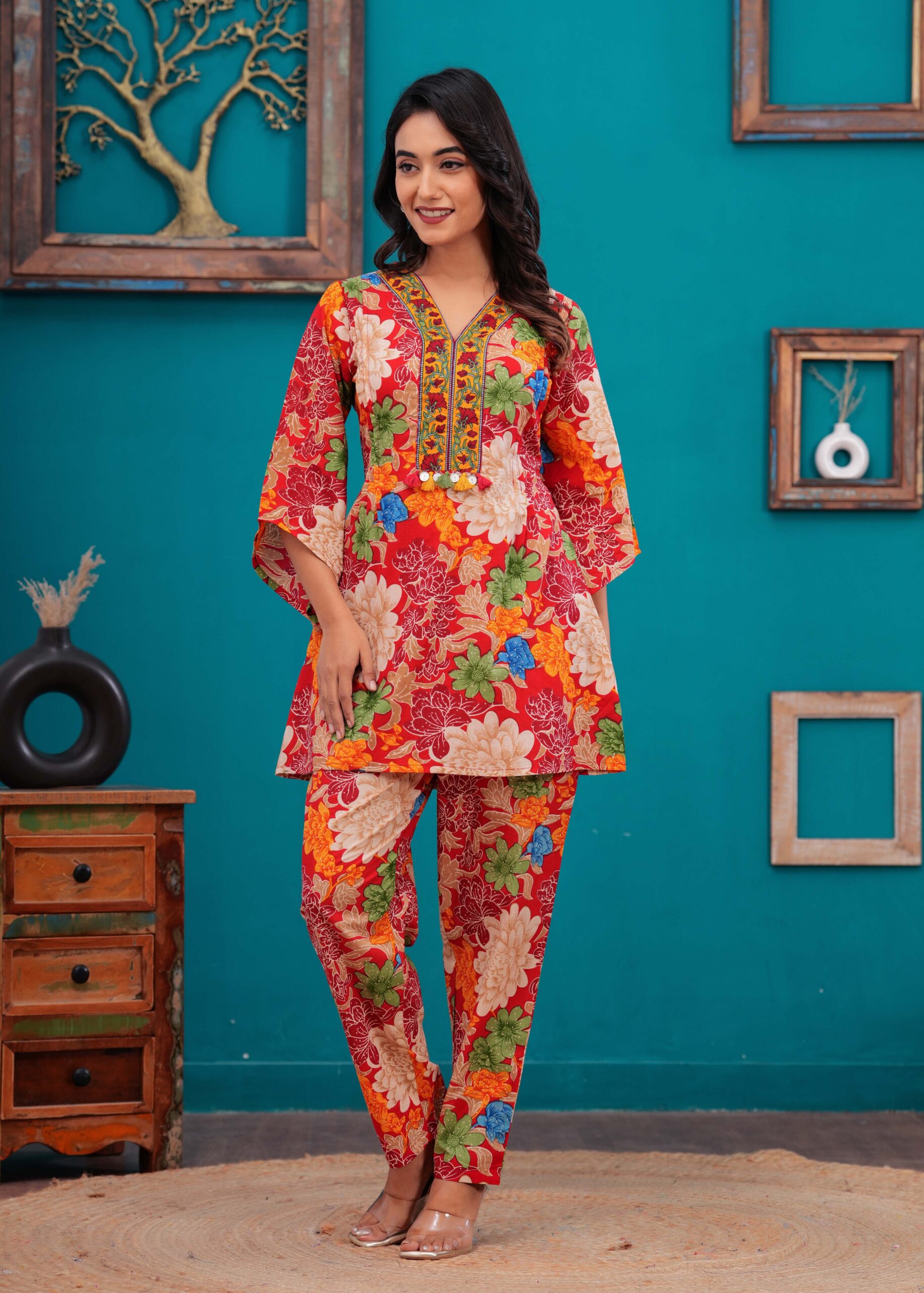 Red Floral Printed Co-Ord set - Image 4