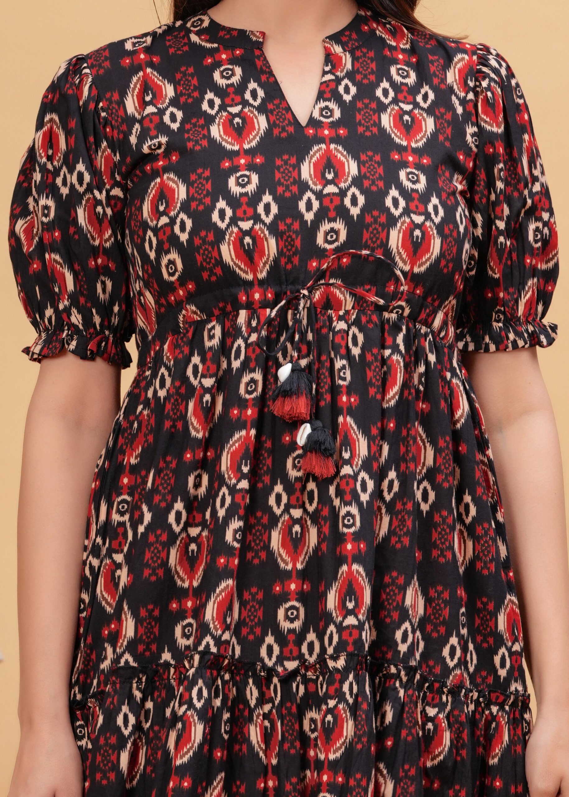 Black Abstract Printed Flared Dress - Image 2