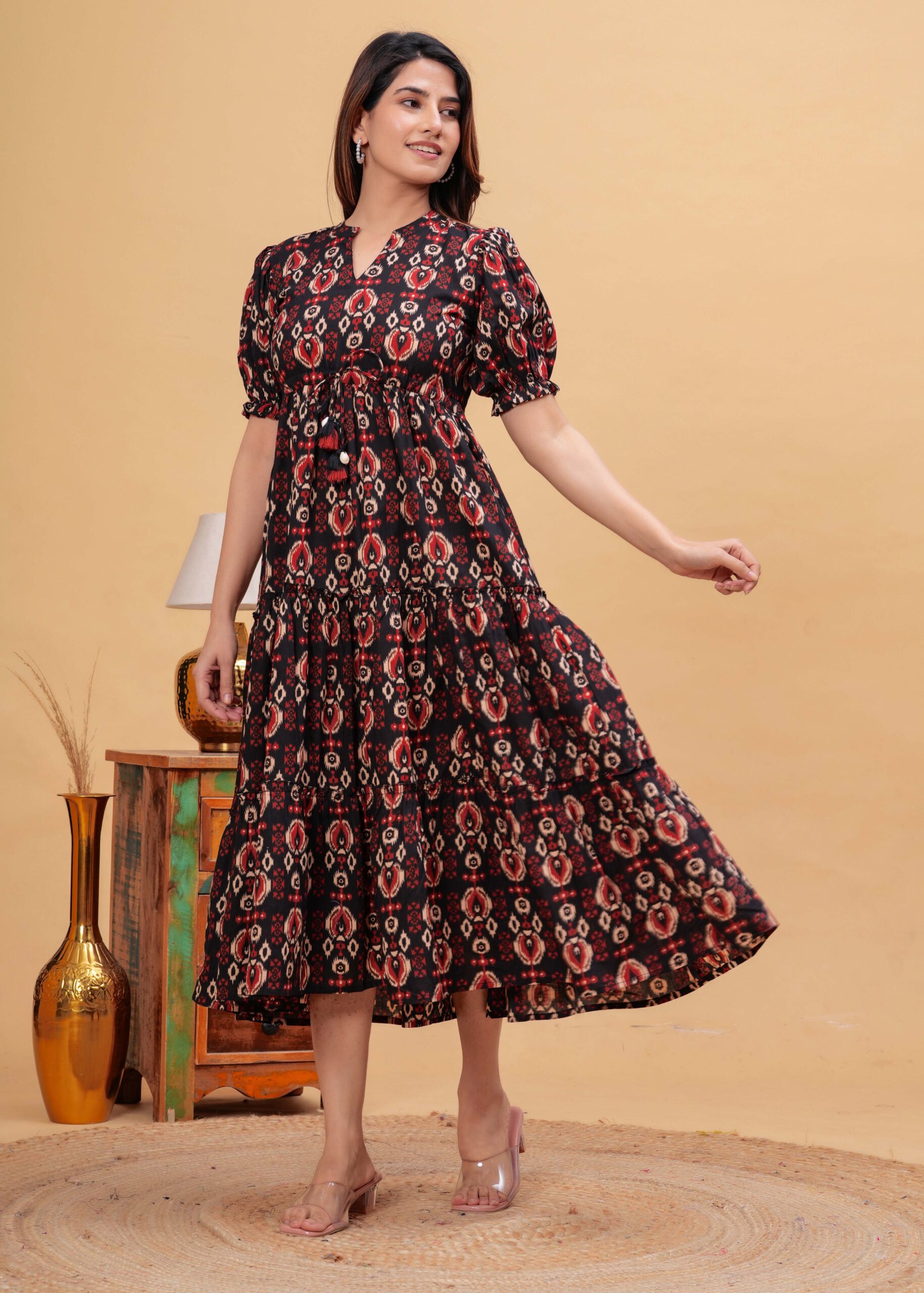 Black Abstract Printed Flared Dress - Image 3