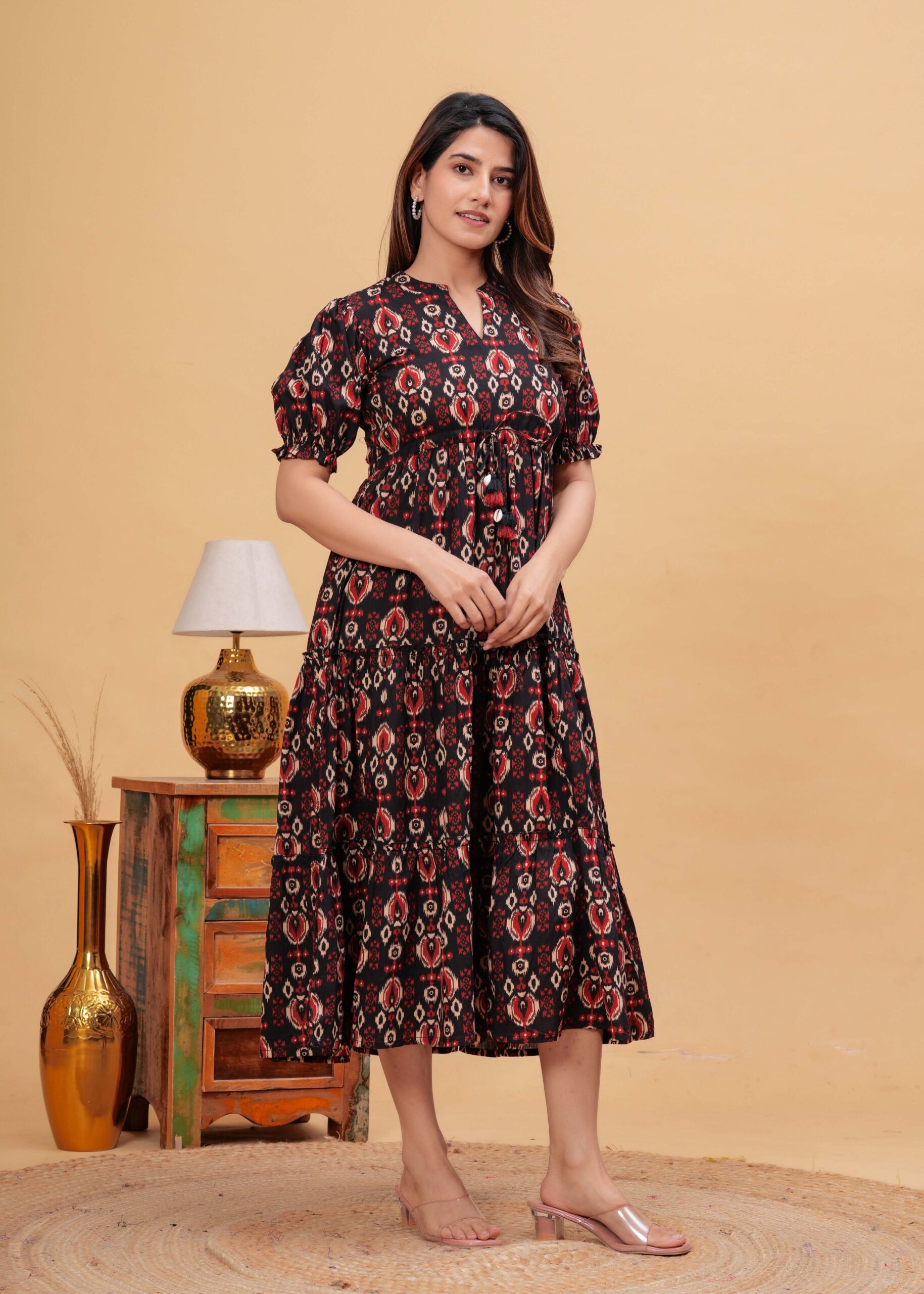 Black Abstract Printed Flared Dress - Image 4