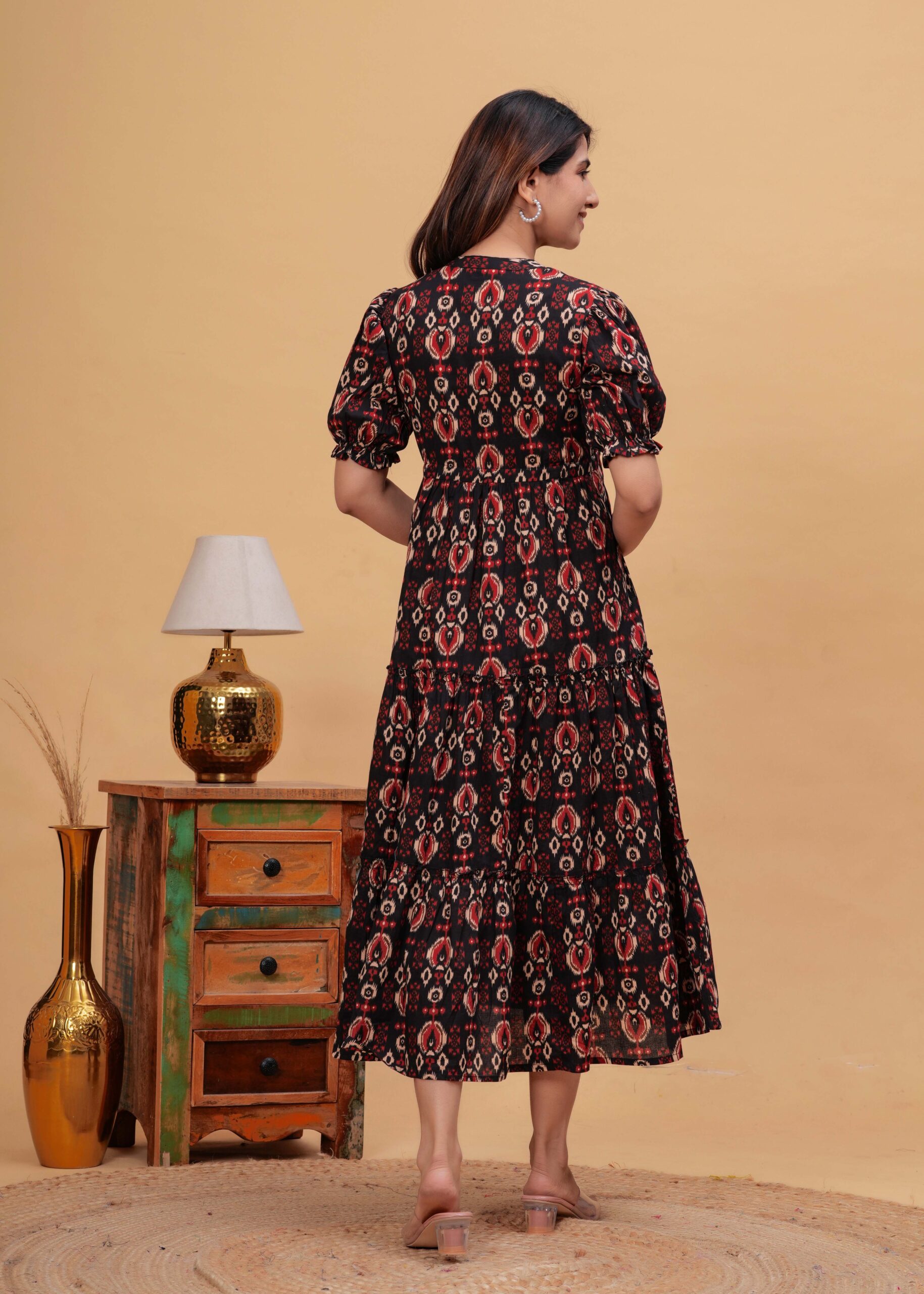 Black Abstract Printed Flared Dress - Image 5