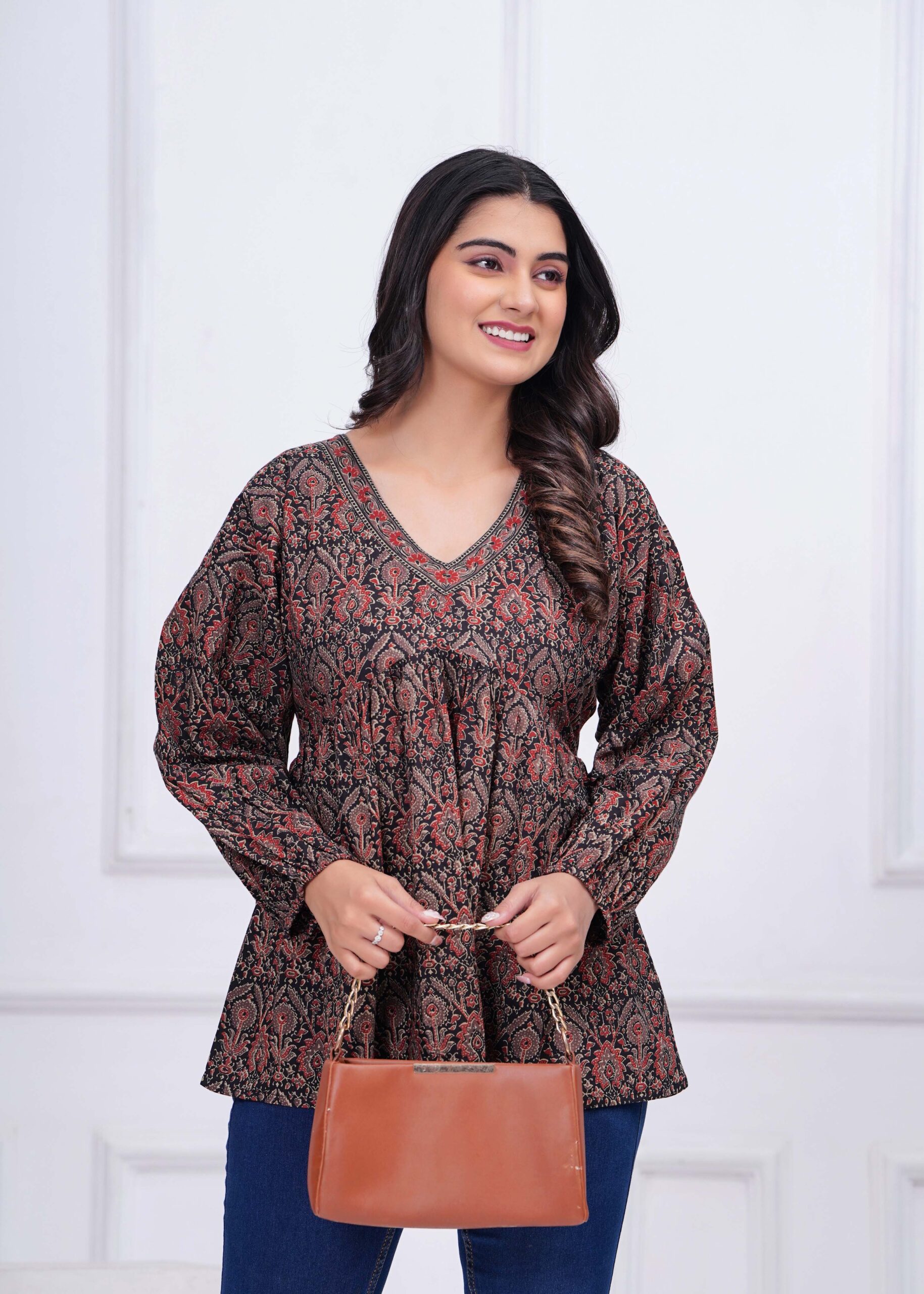 Black Ethnic Printed Peplum Tunic - Image 2