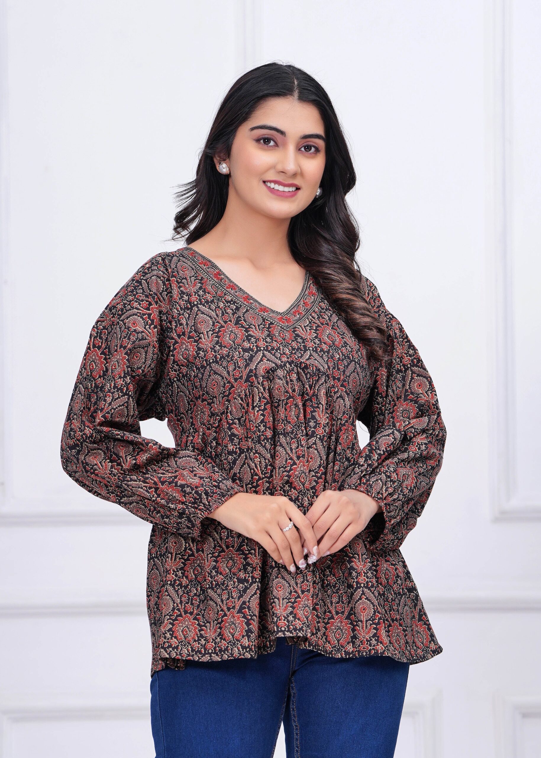 Black Ethnic Printed Peplum Tunic - Image 4