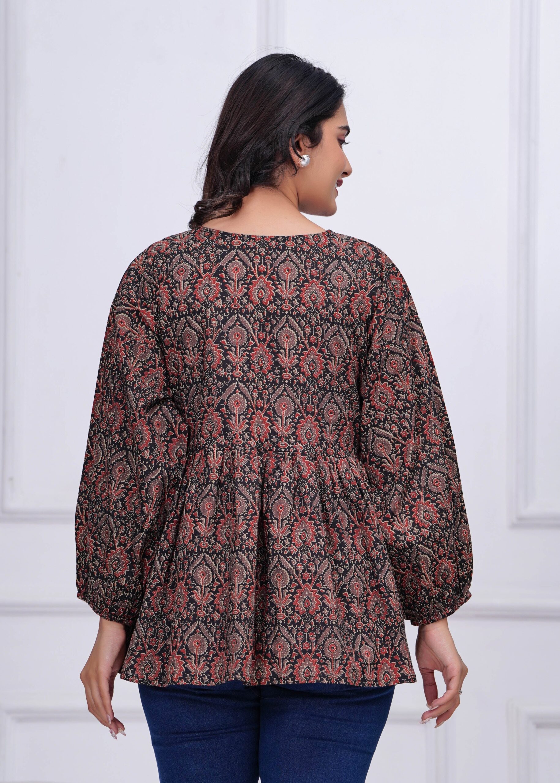 Black Ethnic Printed Peplum Tunic - Image 5