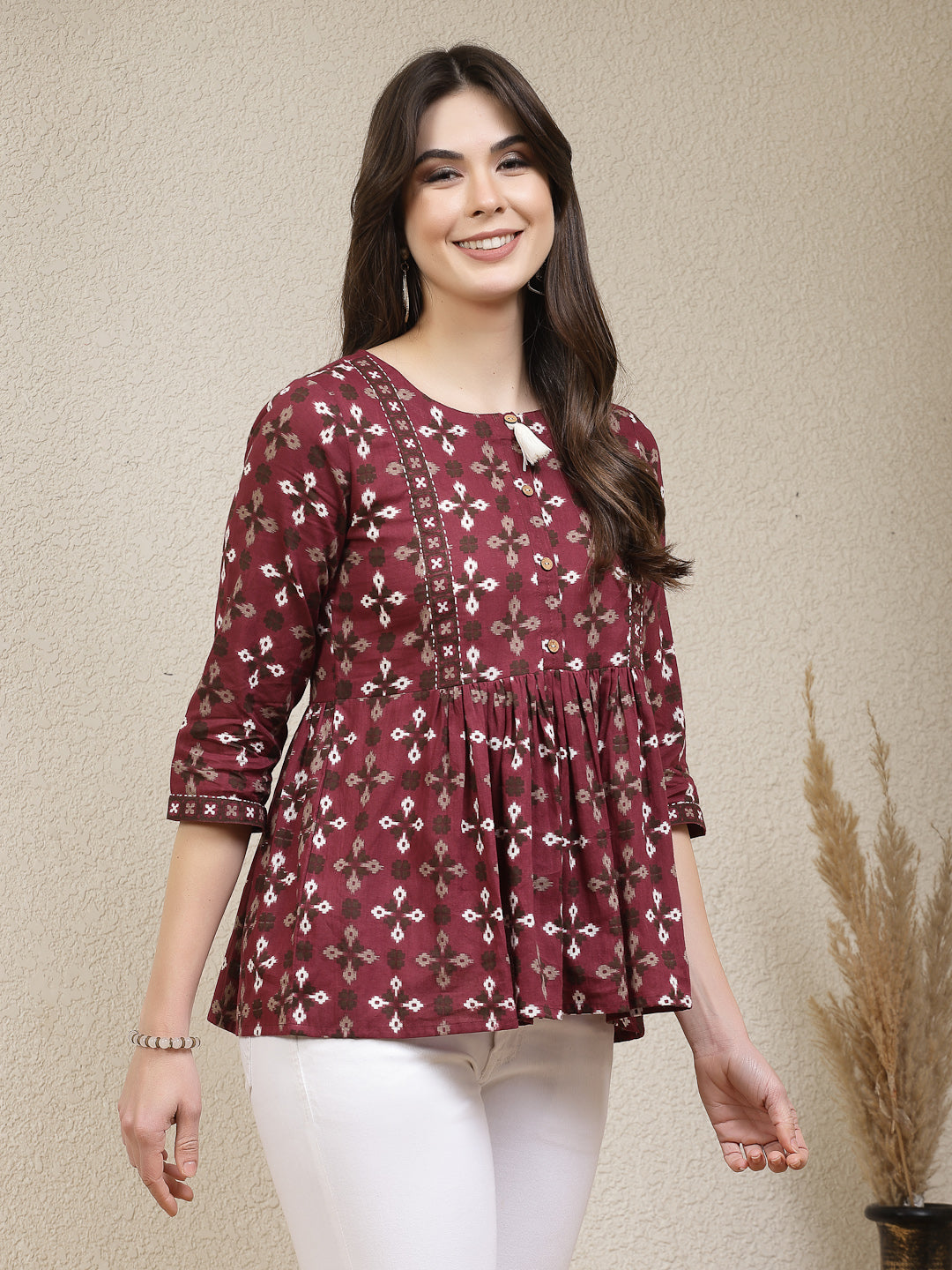 Dabu Printed Cotton Peplum Top - Image 5