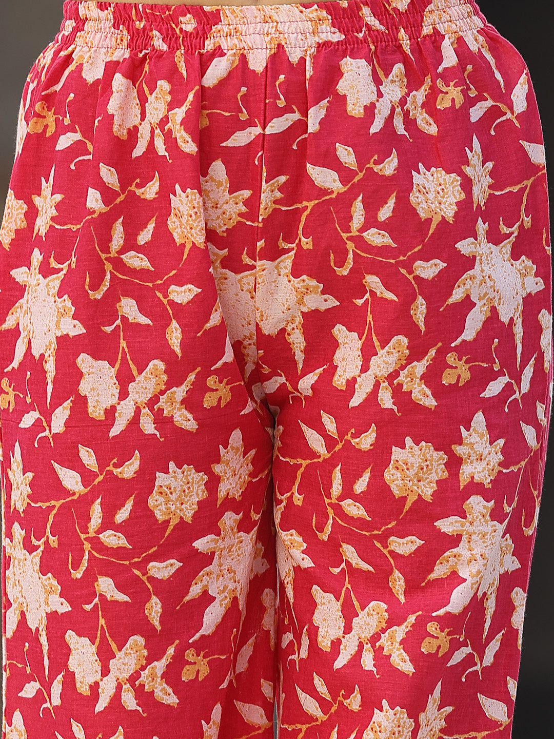 Floral Printed Cotton Pleated Kurta Palazzo Dupatta Set - Image 10
