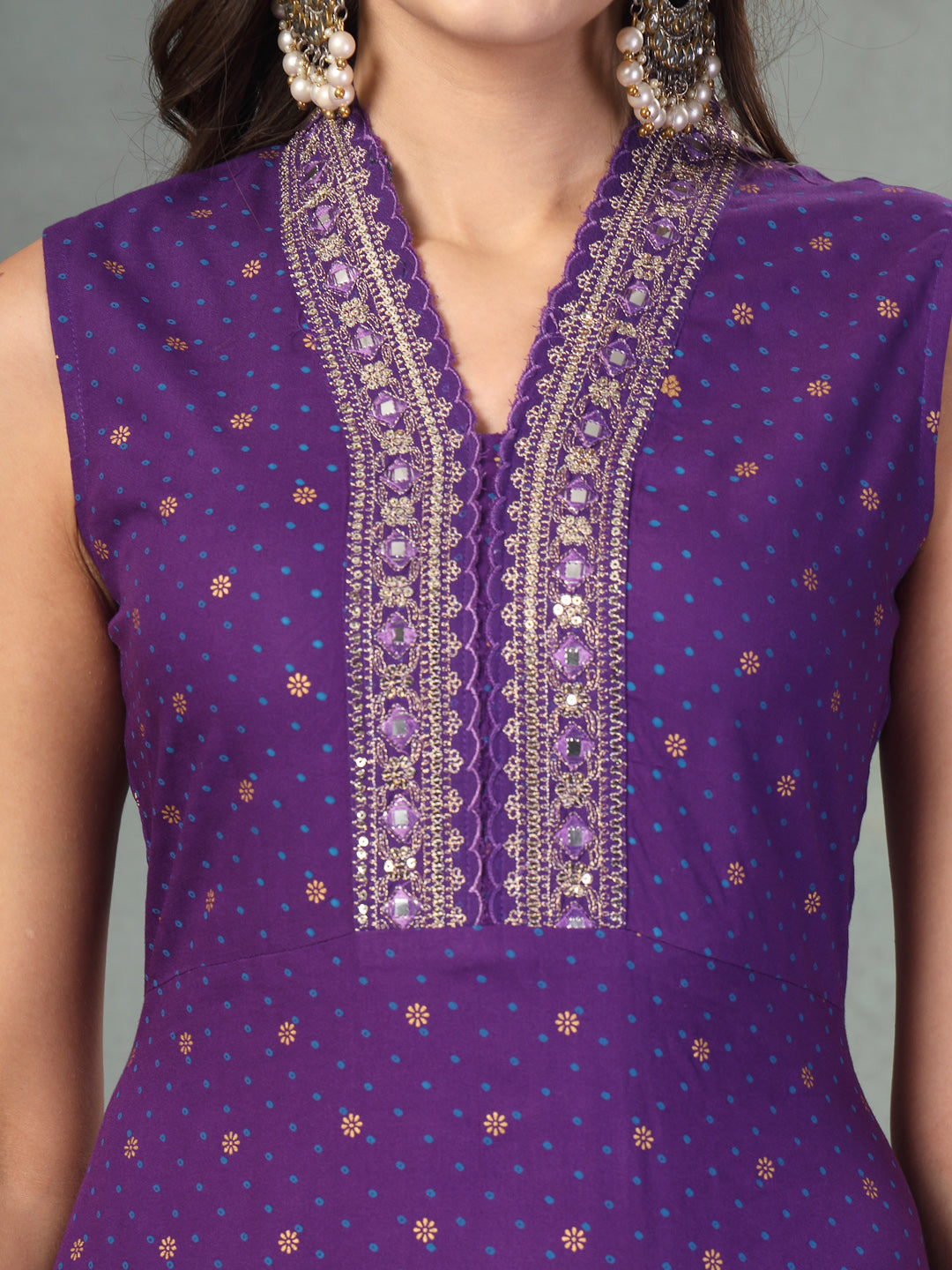 Violet Khari Printed & Embroidered Rayon A-Line Kurta Dupatta Set - Image 6