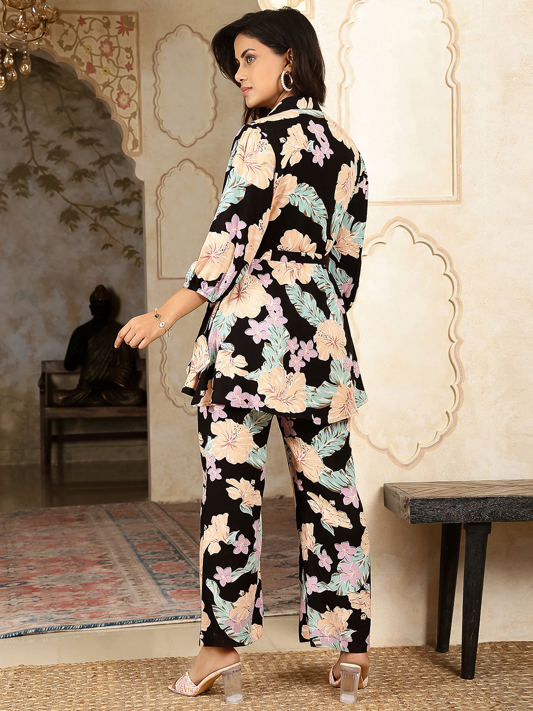 Cotton Hip Length Printed Straight 3/4 Sleeves Collar Neck Kurta Bottom Set - Image 5