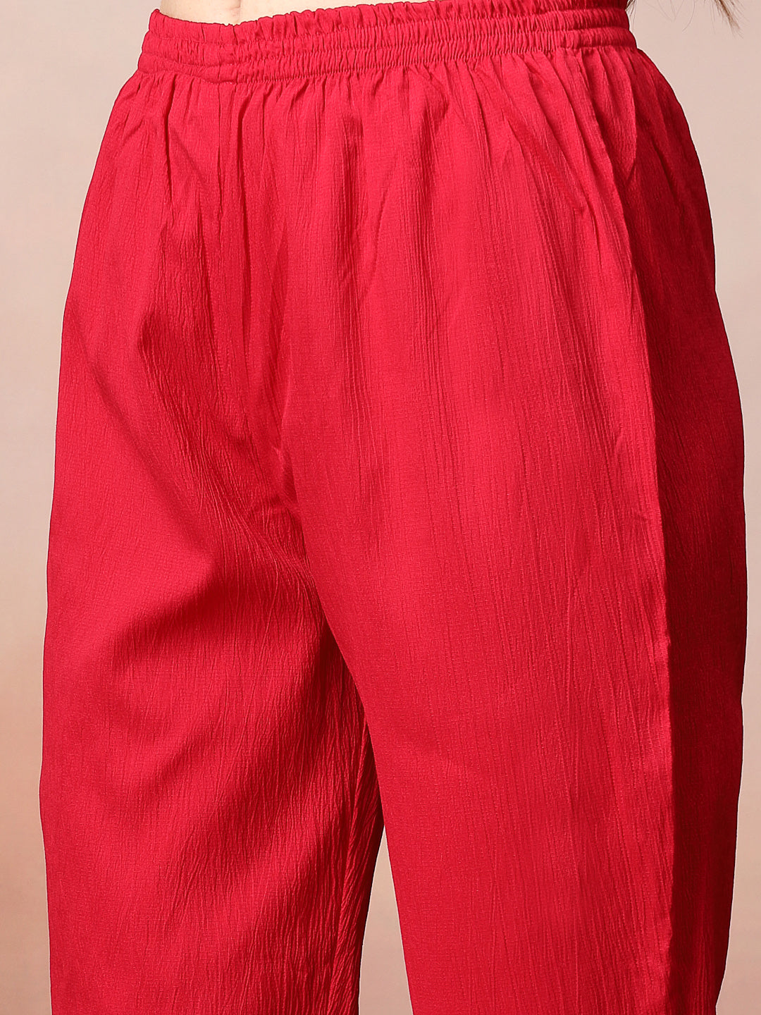 Pink Solid & Embroidered Poly Crepe A-Line Kurta Pant Dupatta Set - Image 6