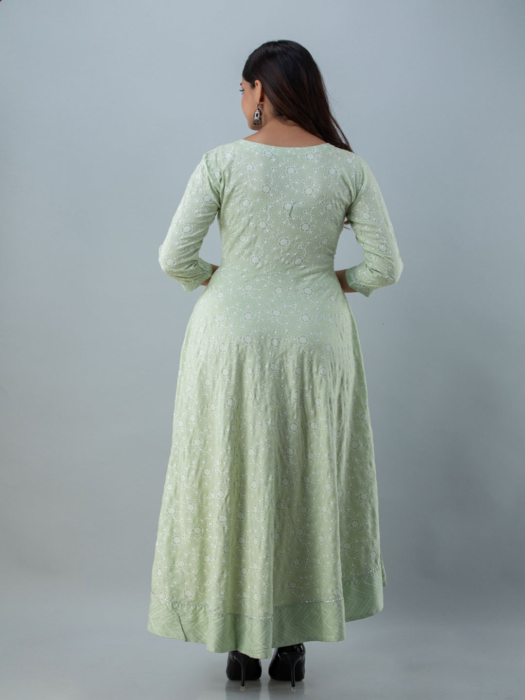 Printed Flared Round Neck 3/4 Sleeve Ankle Length Viscose Rayon Kurta - Image 2