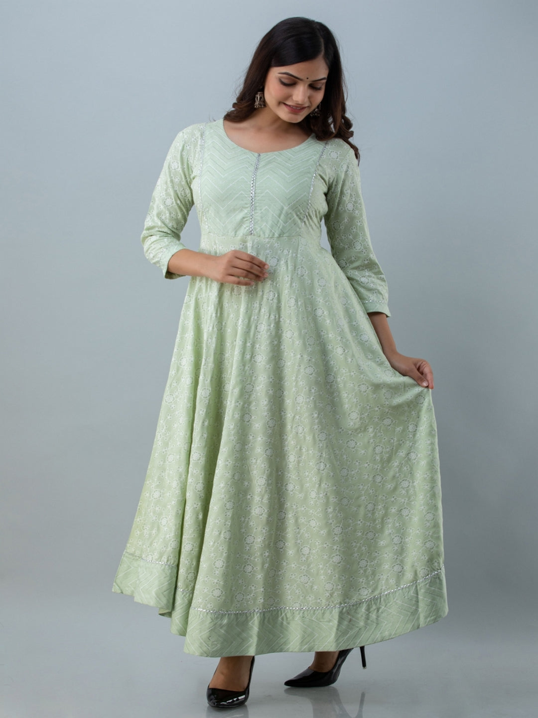 Printed Flared Round Neck 3/4 Sleeve Ankle Length Viscose Rayon Kurta - Image 4