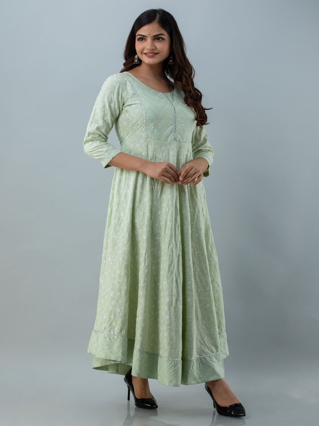 Printed Flared Round Neck 3/4 Sleeve Ankle Length Viscose Rayon Kurta - Image 3