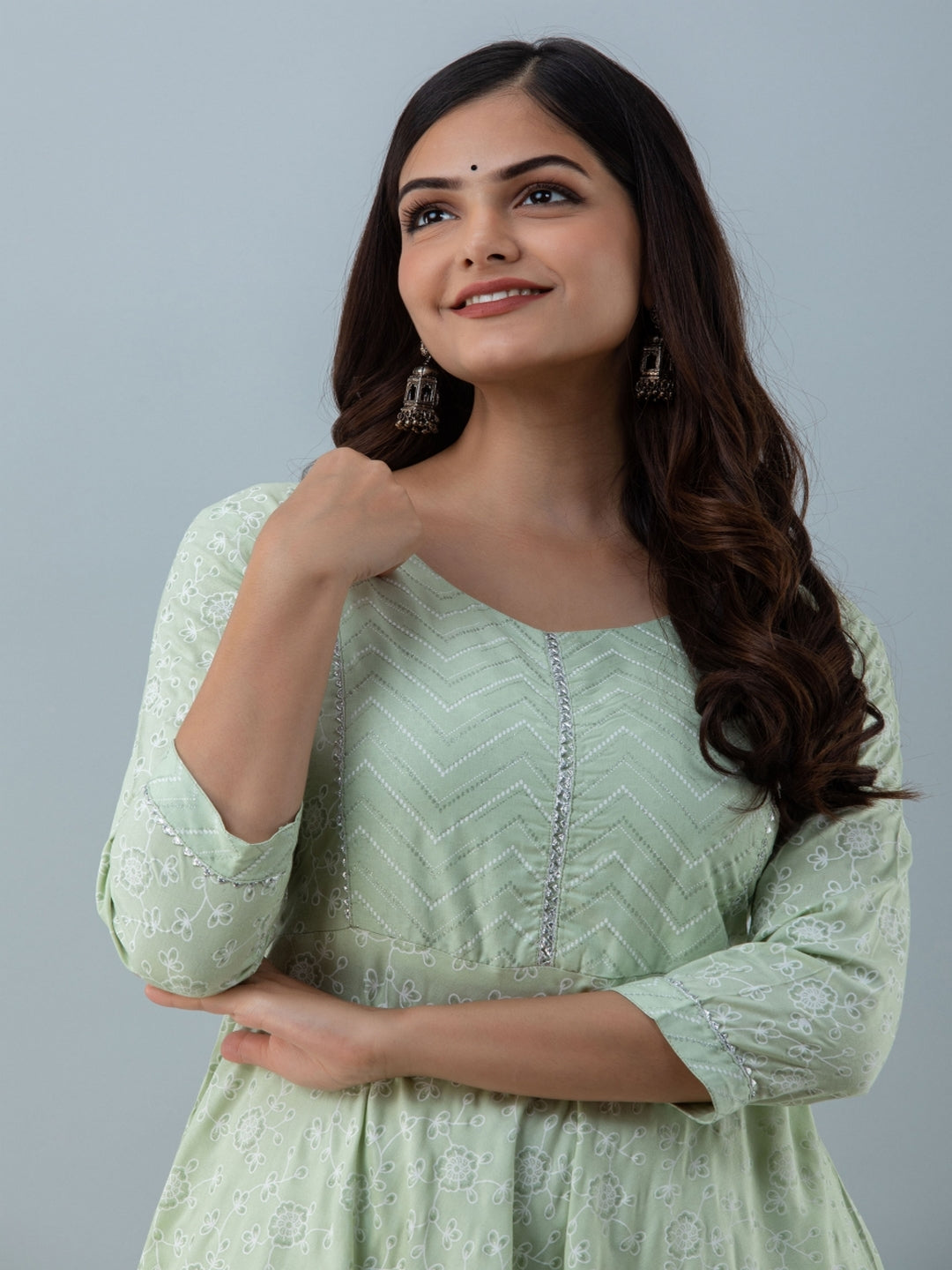 Printed Flared Round Neck 3/4 Sleeve Ankle Length Viscose Rayon Kurta - Image 5
