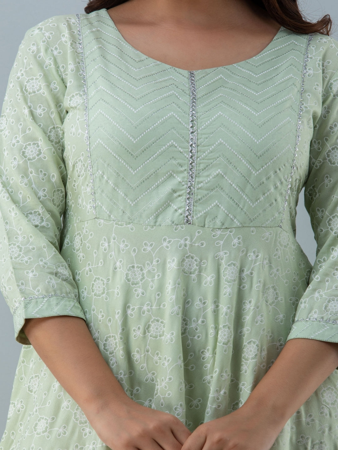 Printed Flared Round Neck 3/4 Sleeve Ankle Length Viscose Rayon Kurta - Image 7