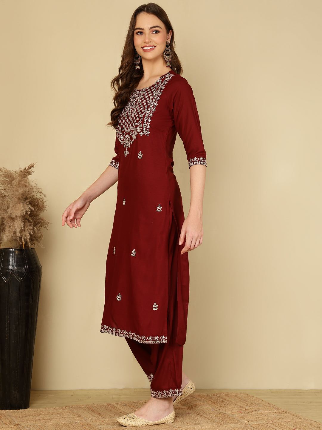 Rayon Printed Kurta And Palazzo Set (MAROON) - Image 5
