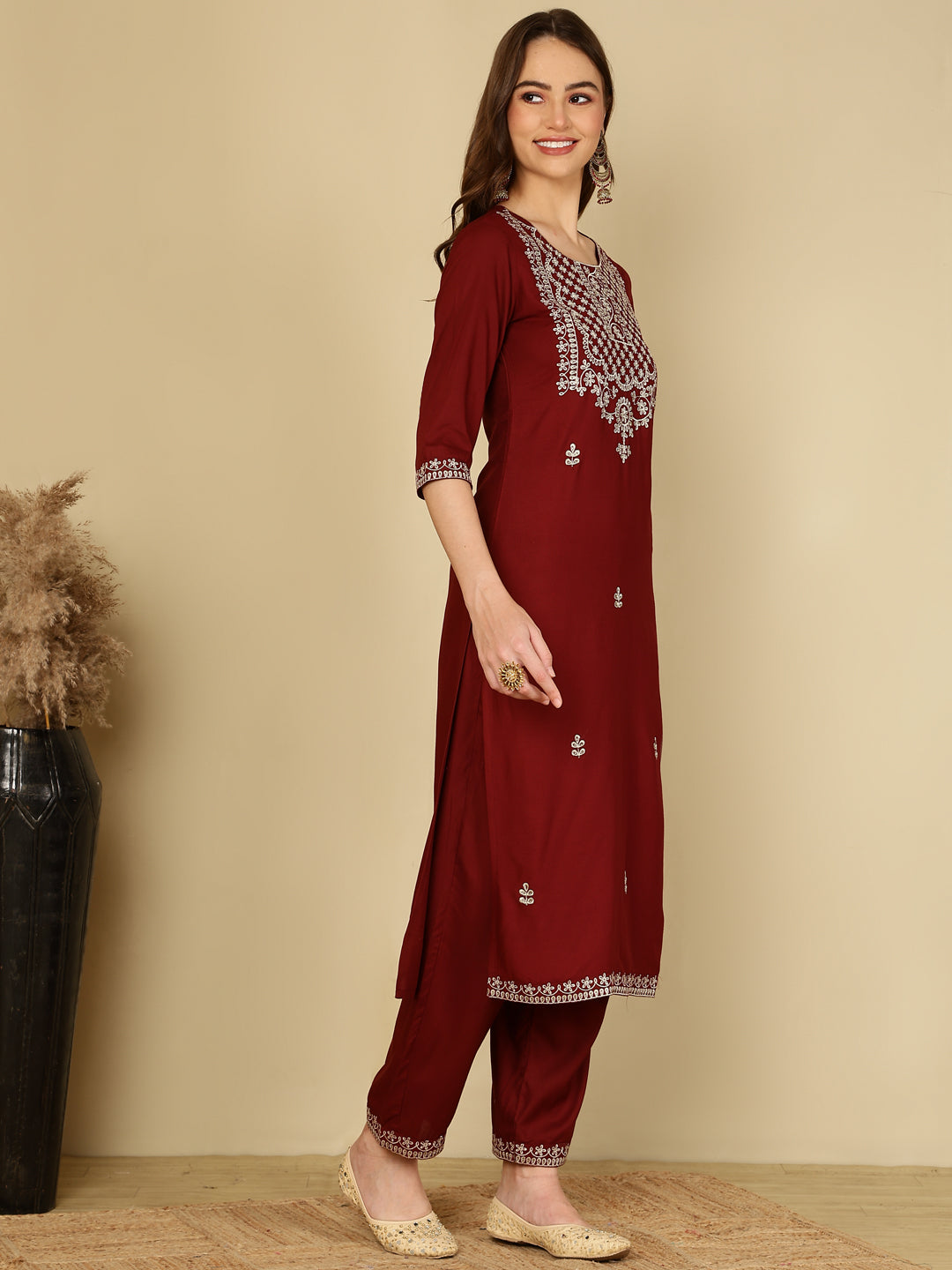 Rayon Printed Kurta And Palazzo Set (MAROON) - Image 6