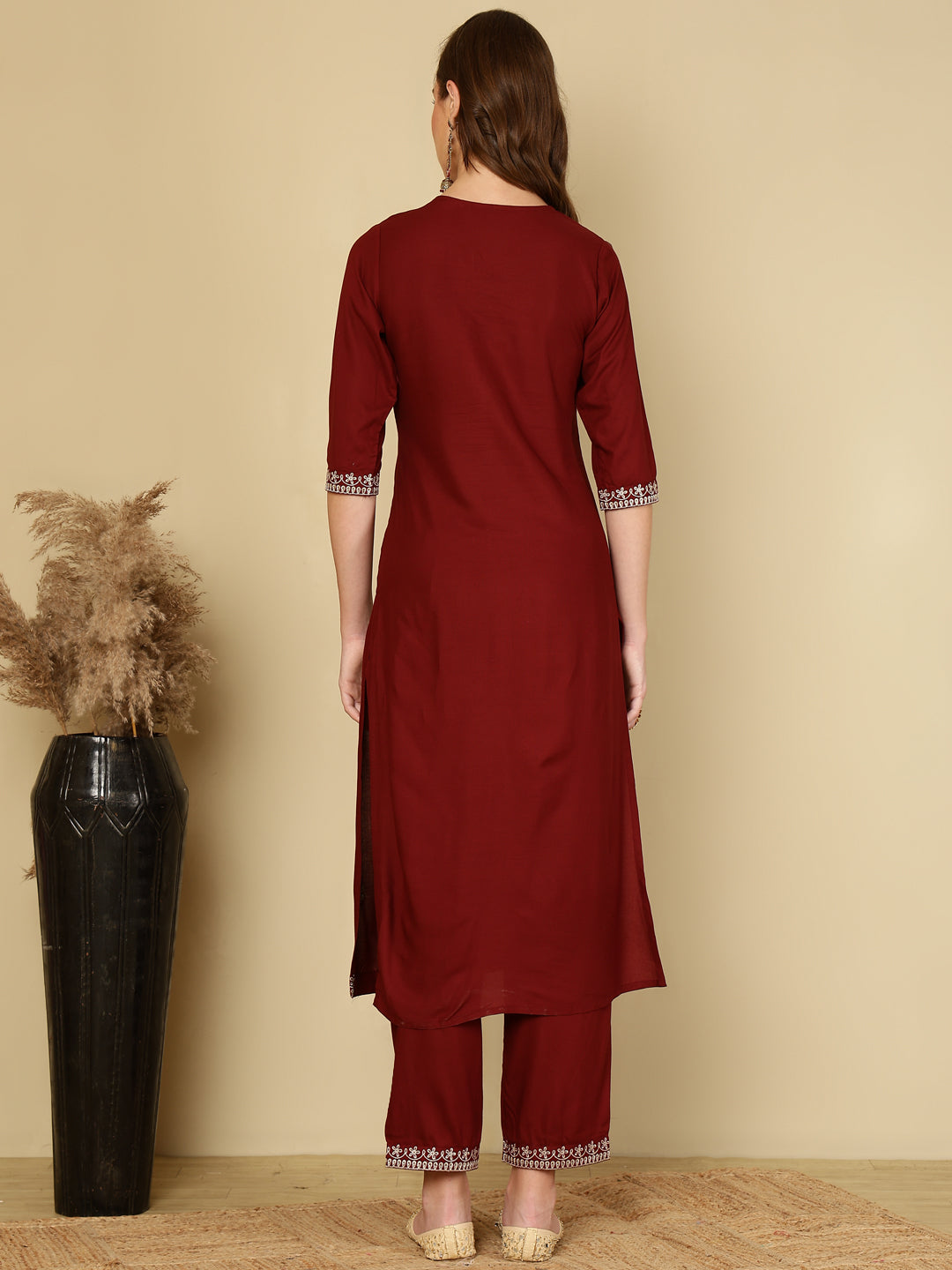 Rayon Printed Kurta And Palazzo Set (MAROON) - Image 2
