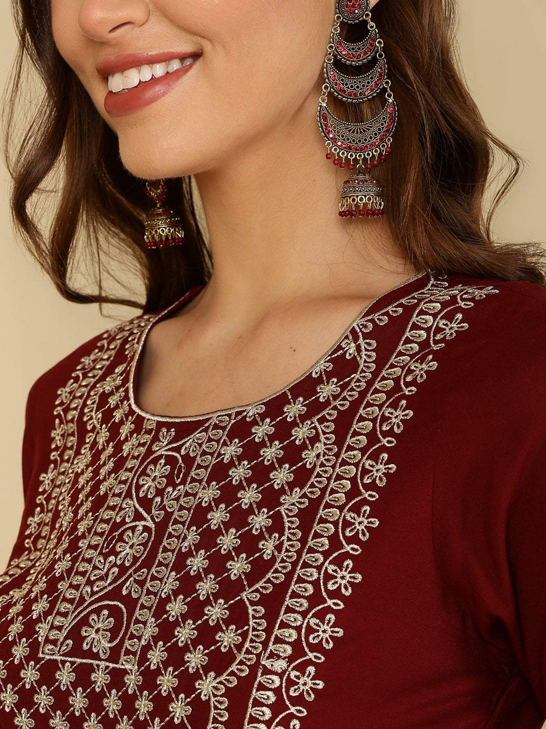 Rayon Printed Kurta And Palazzo Set (MAROON) - Image 3