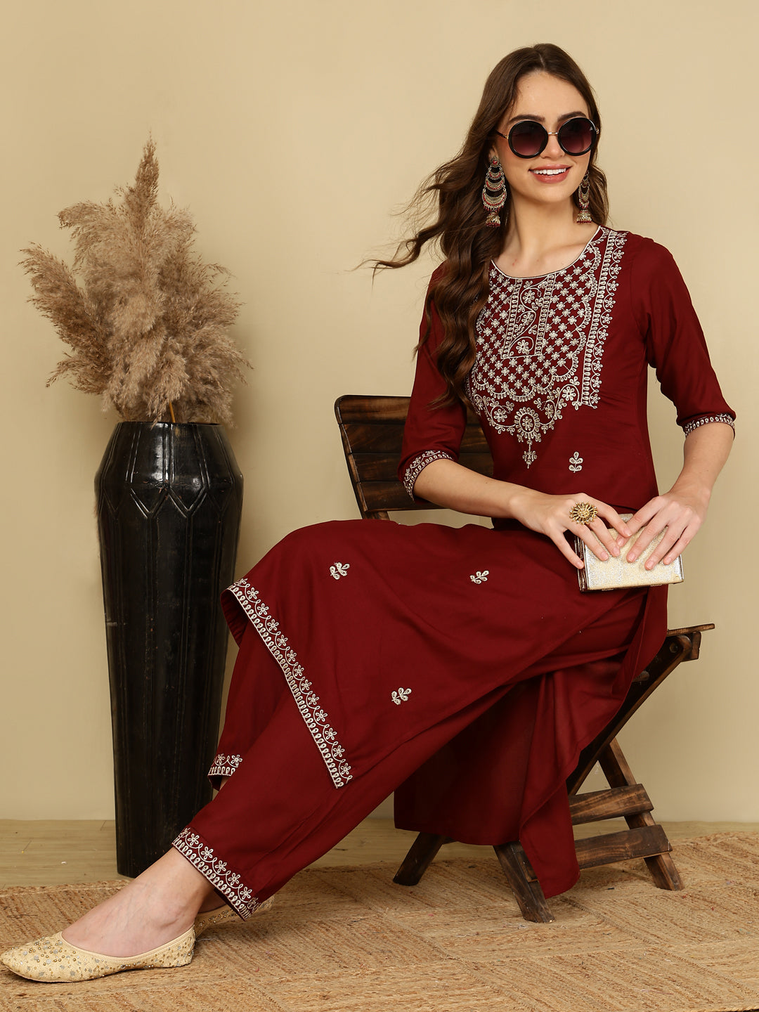 Rayon Printed Kurta And Palazzo Set (MAROON) - Image 7