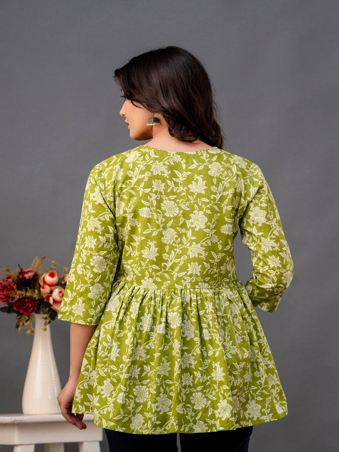 Printed 3/4 Sleeves Regular Pure Cotton Top - Image 2