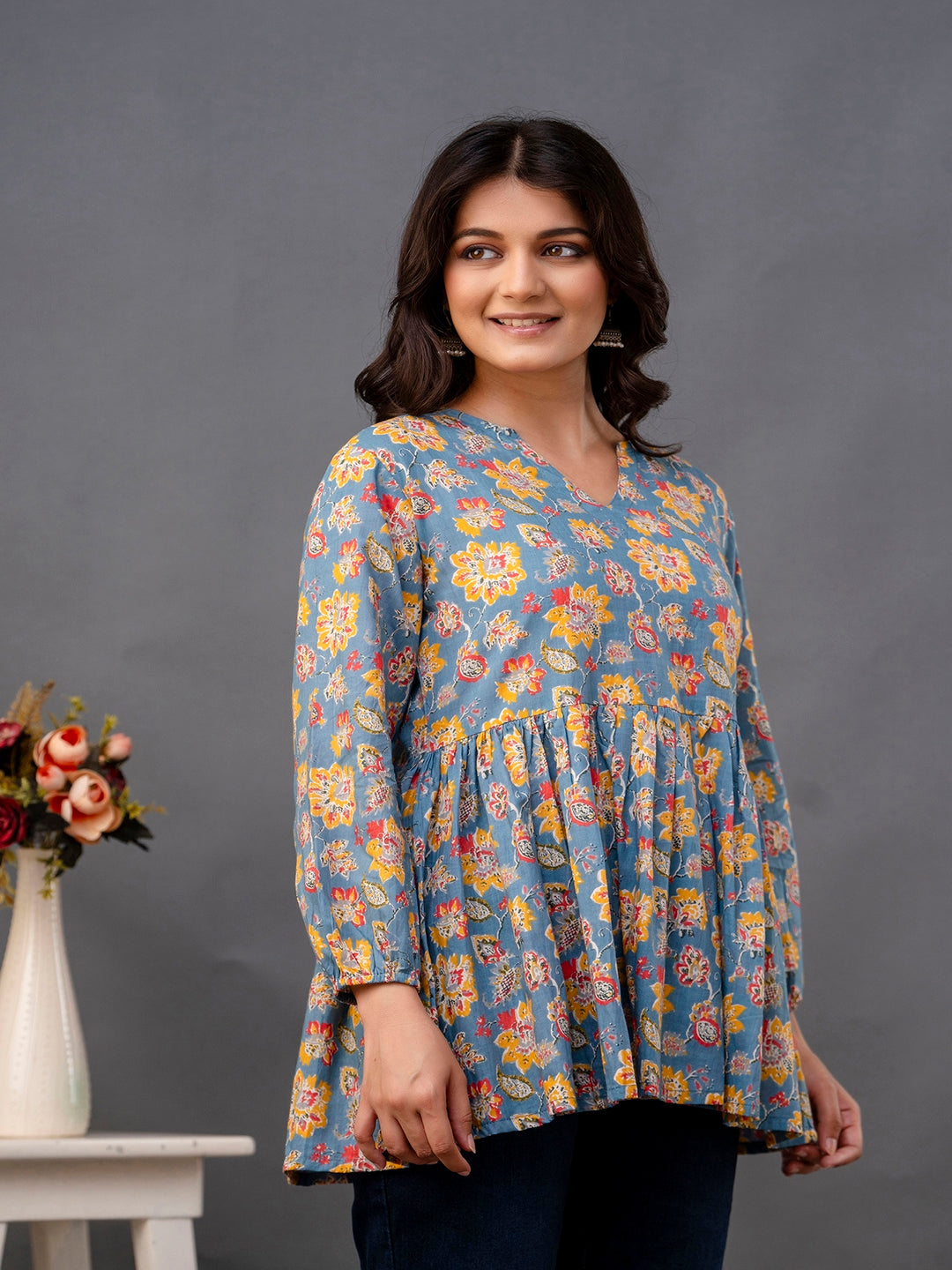 Printed 3/4 Sleeves Regular Pure Cotton Top - Image 7