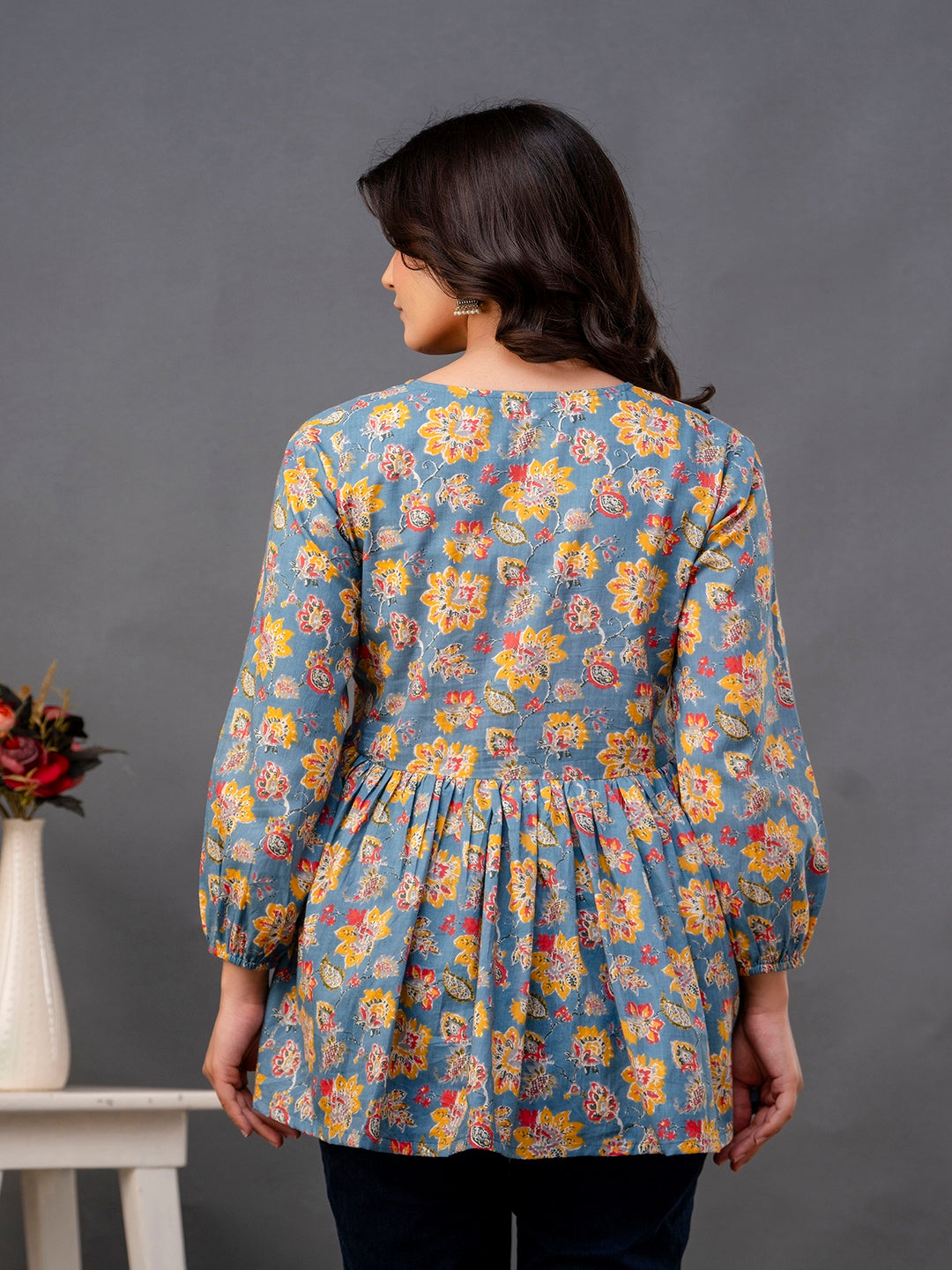 Printed 3/4 Sleeves Regular Pure Cotton Top - Image 2