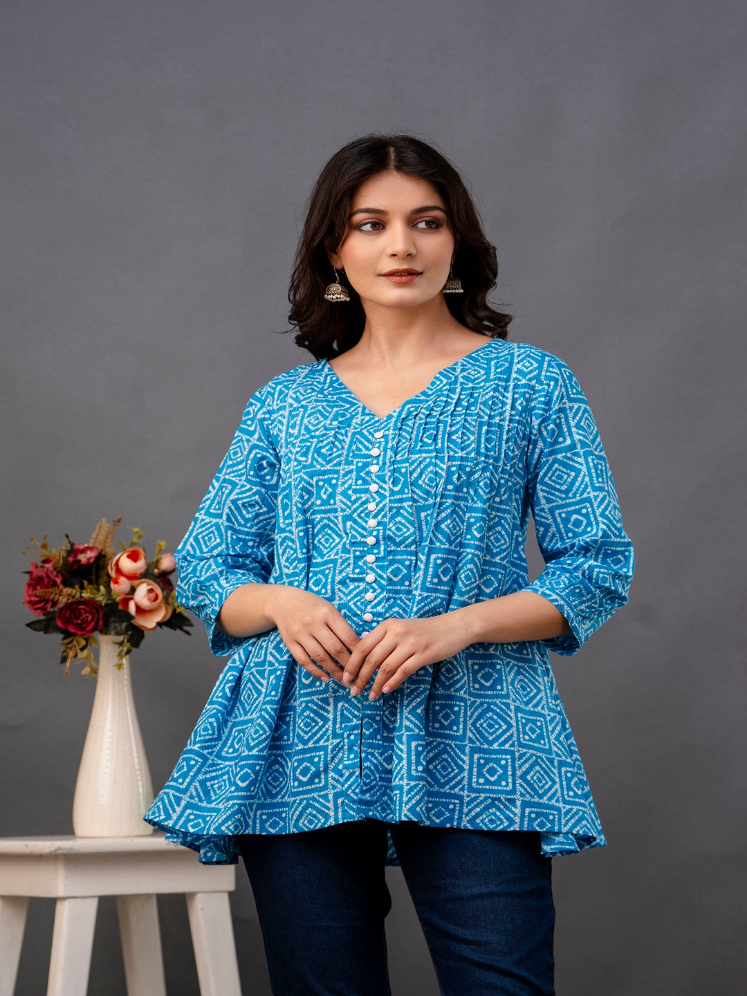 Printed 3/4 Sleeves Regular Pure Cotton Top - Image 3