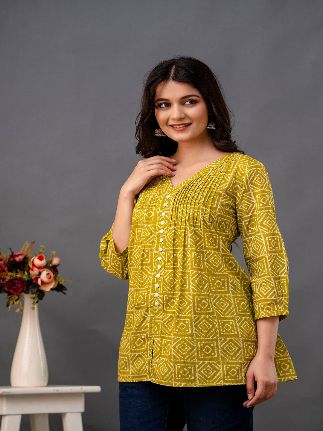 Printed 3/4 Sleeves Regular Pure Cotton Top - Image 4