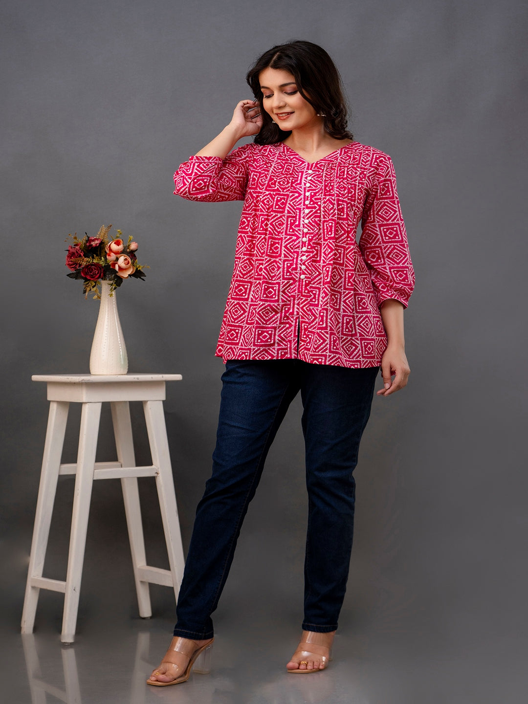 Printed 3/4 Sleeves Regular Pure Cotton Top - Image 5