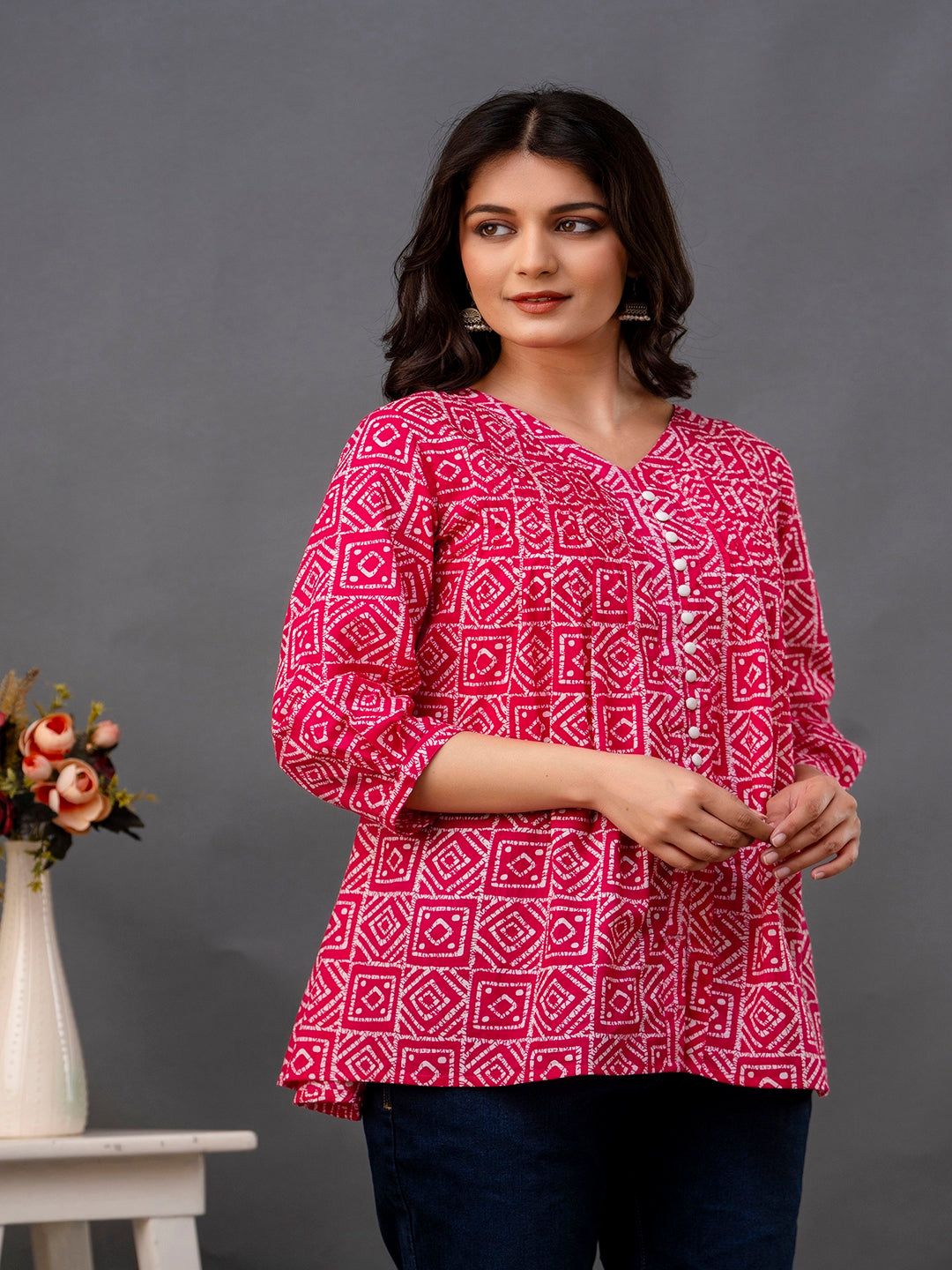 Printed 3/4 Sleeves Regular Pure Cotton Top - Image 6
