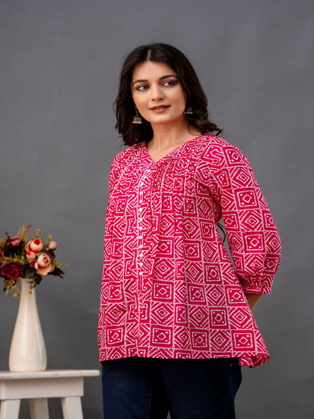 Printed 3/4 Sleeves Regular Pure Cotton Top - Image 7